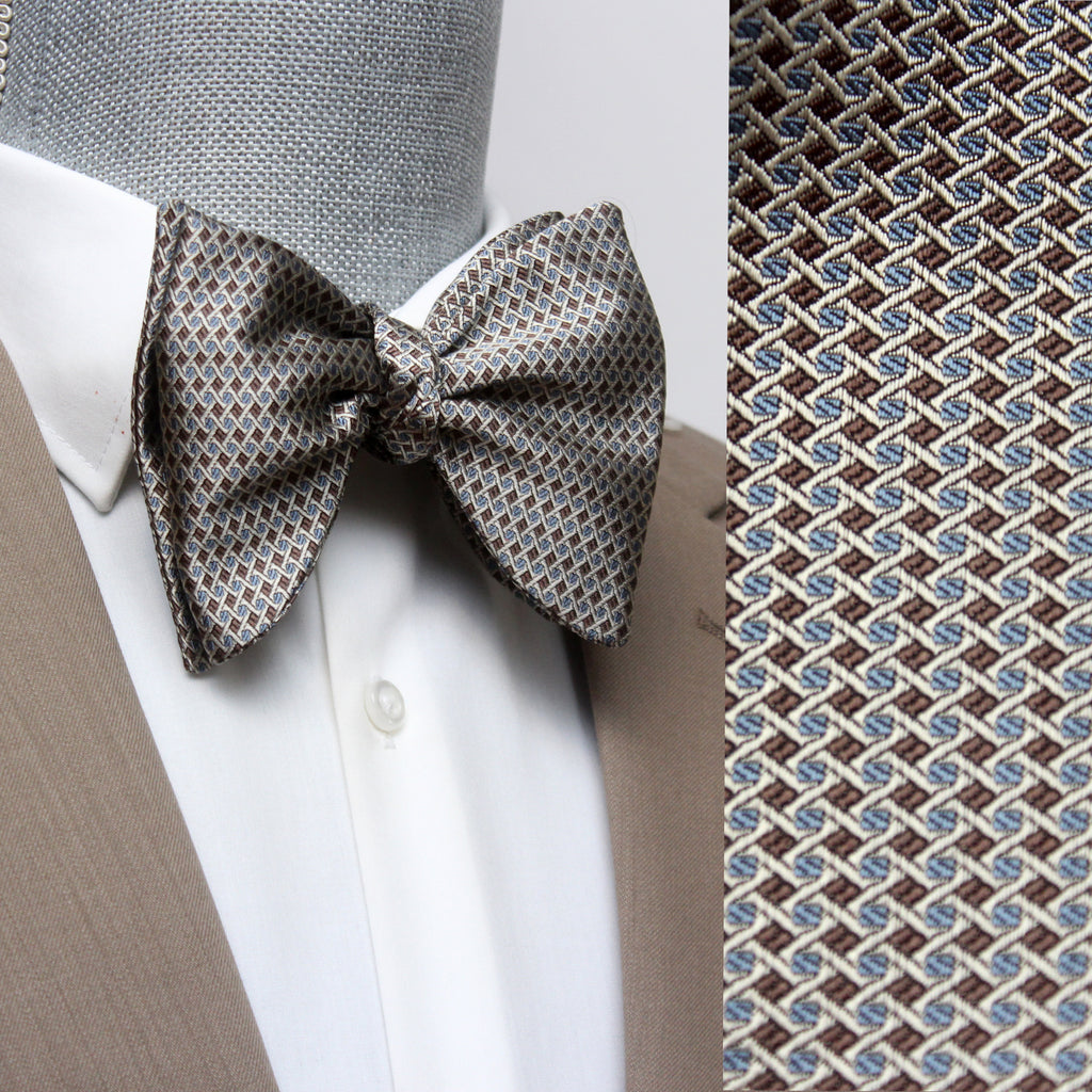 Big Butterfly Brown Blue Ornament Silk Bow Tie