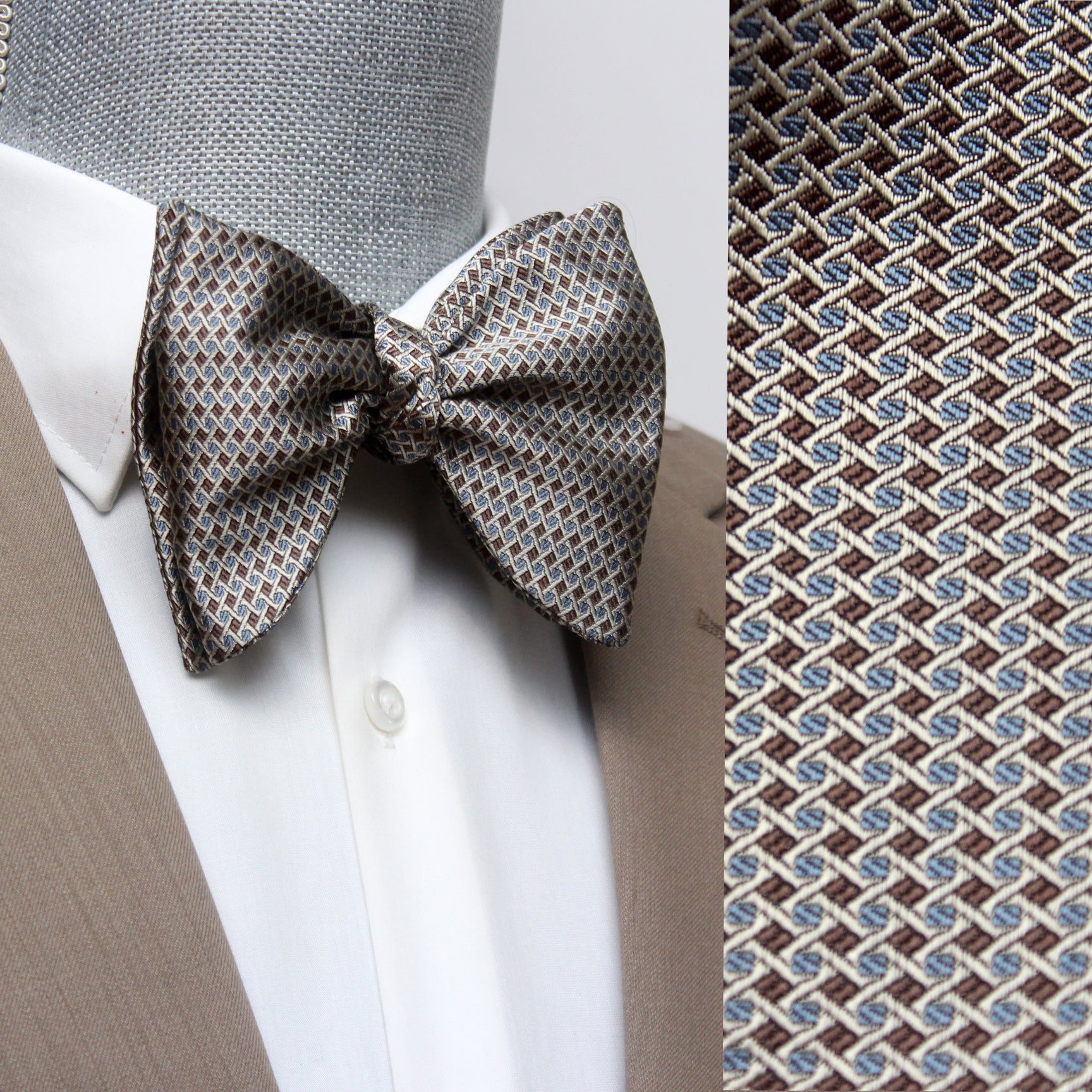 Big Butterfly Brown Blue Ornament Silk Bow Tie