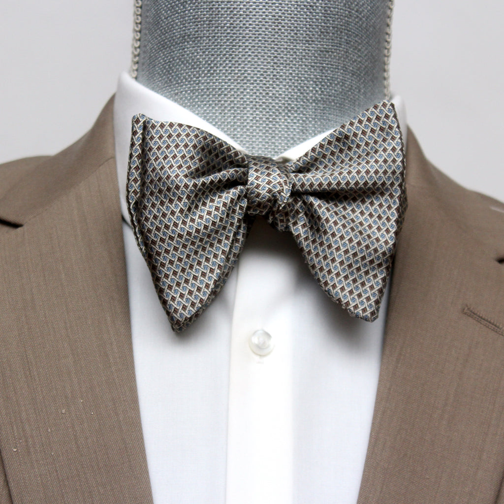 Big Butterfly Brown Blue Ornament Silk Bow Tie