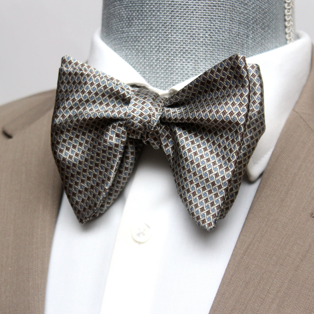 Big Butterfly Brown Blue Ornament Silk Bow Tie