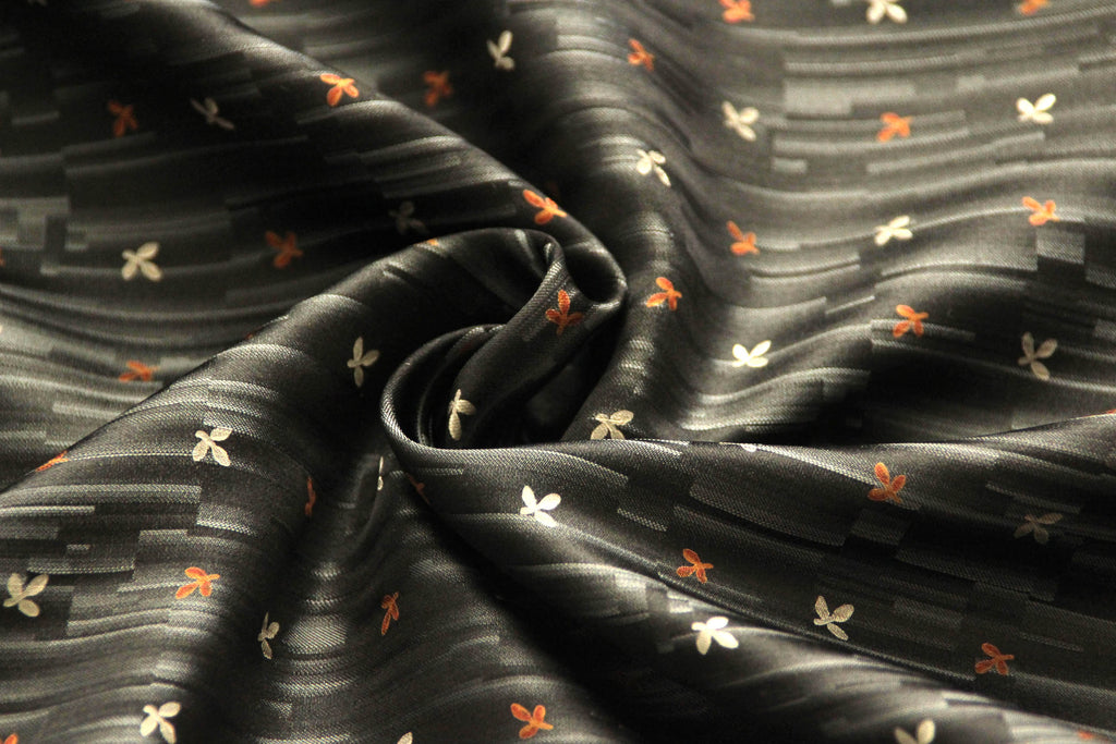 Black Floral Ornament Silk Fabric