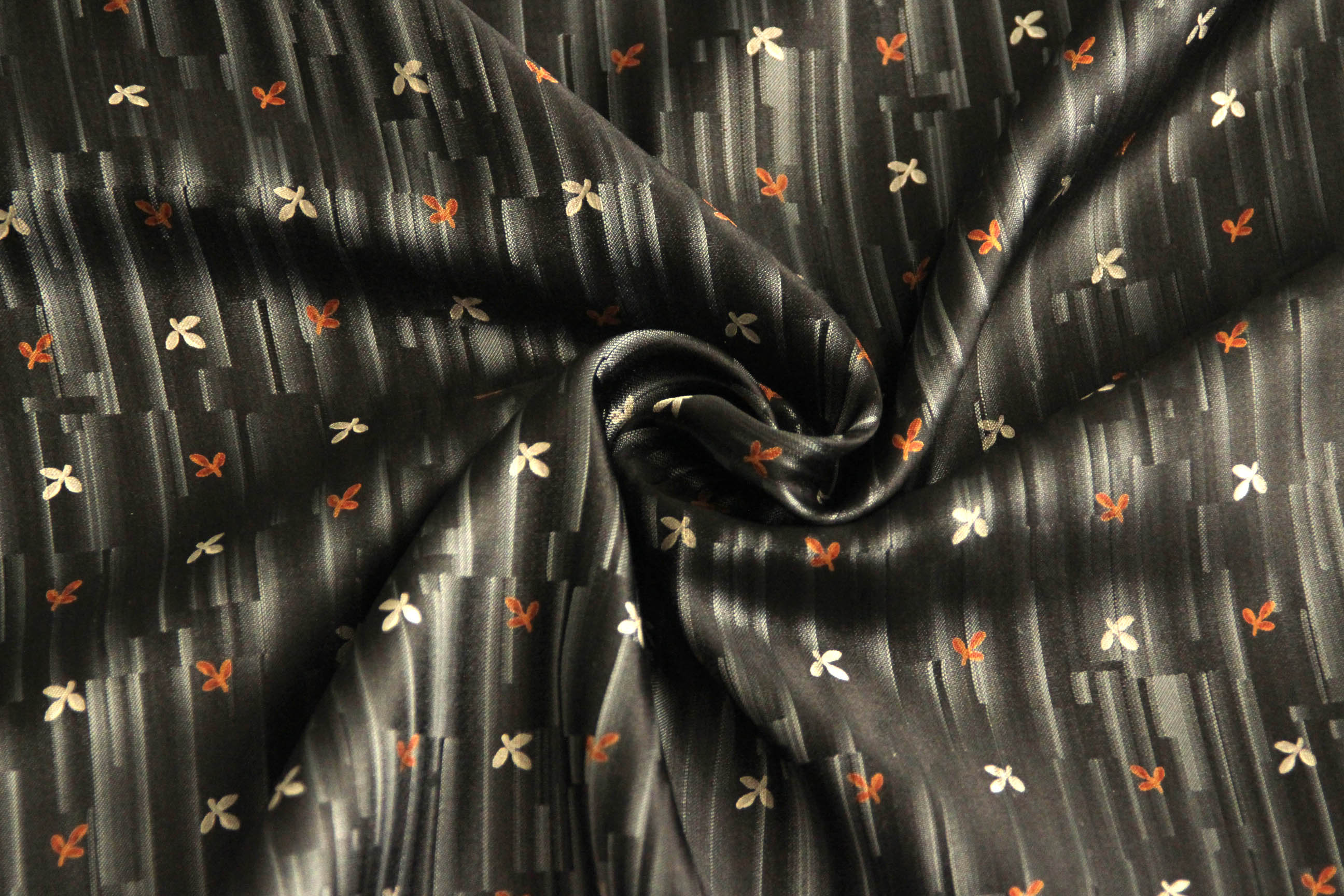 Black Floral Ornament Silk Fabric