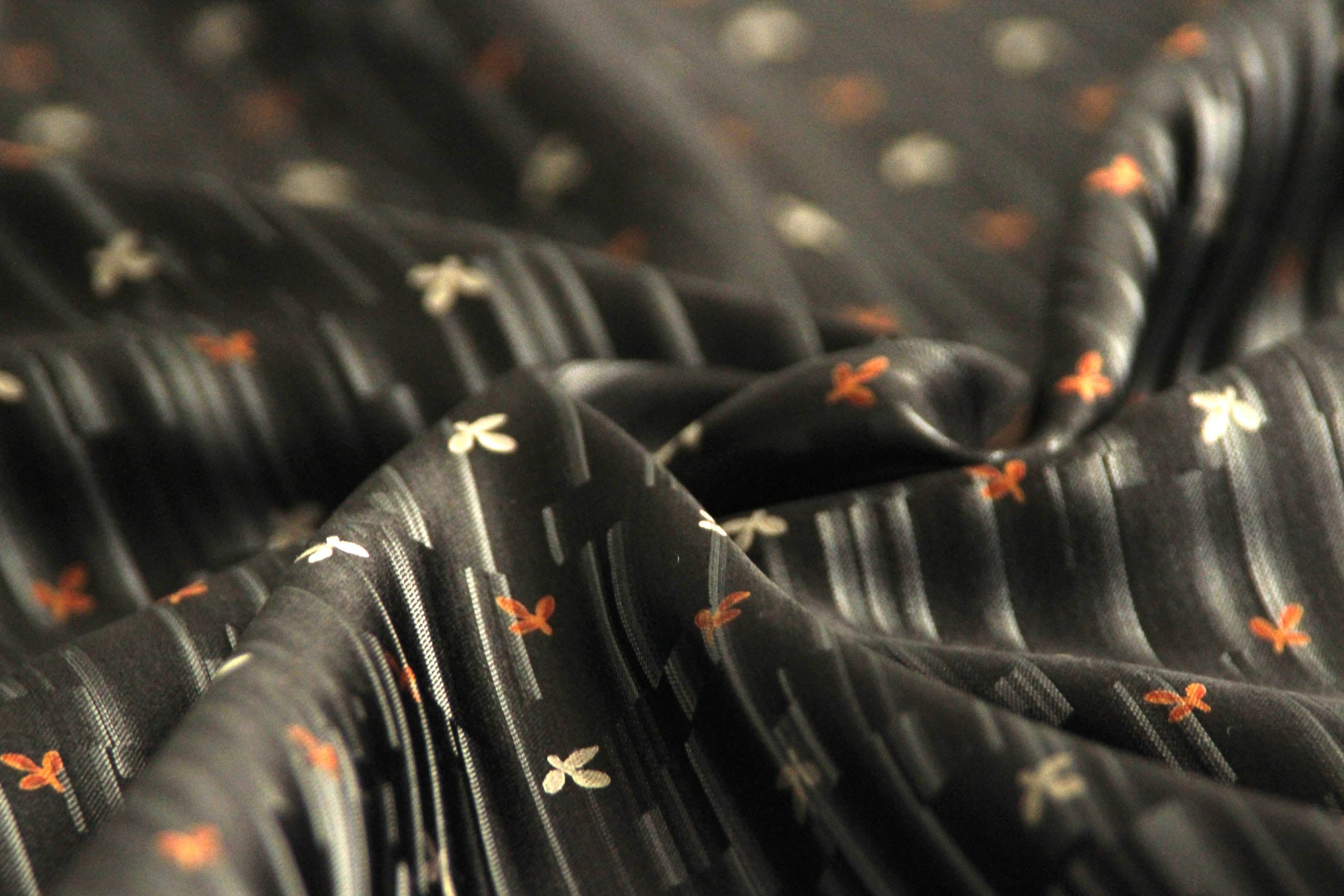 Black Floral Ornament Silk Fabric
