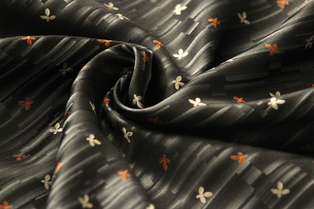 Black Floral Ornament Silk Fabric