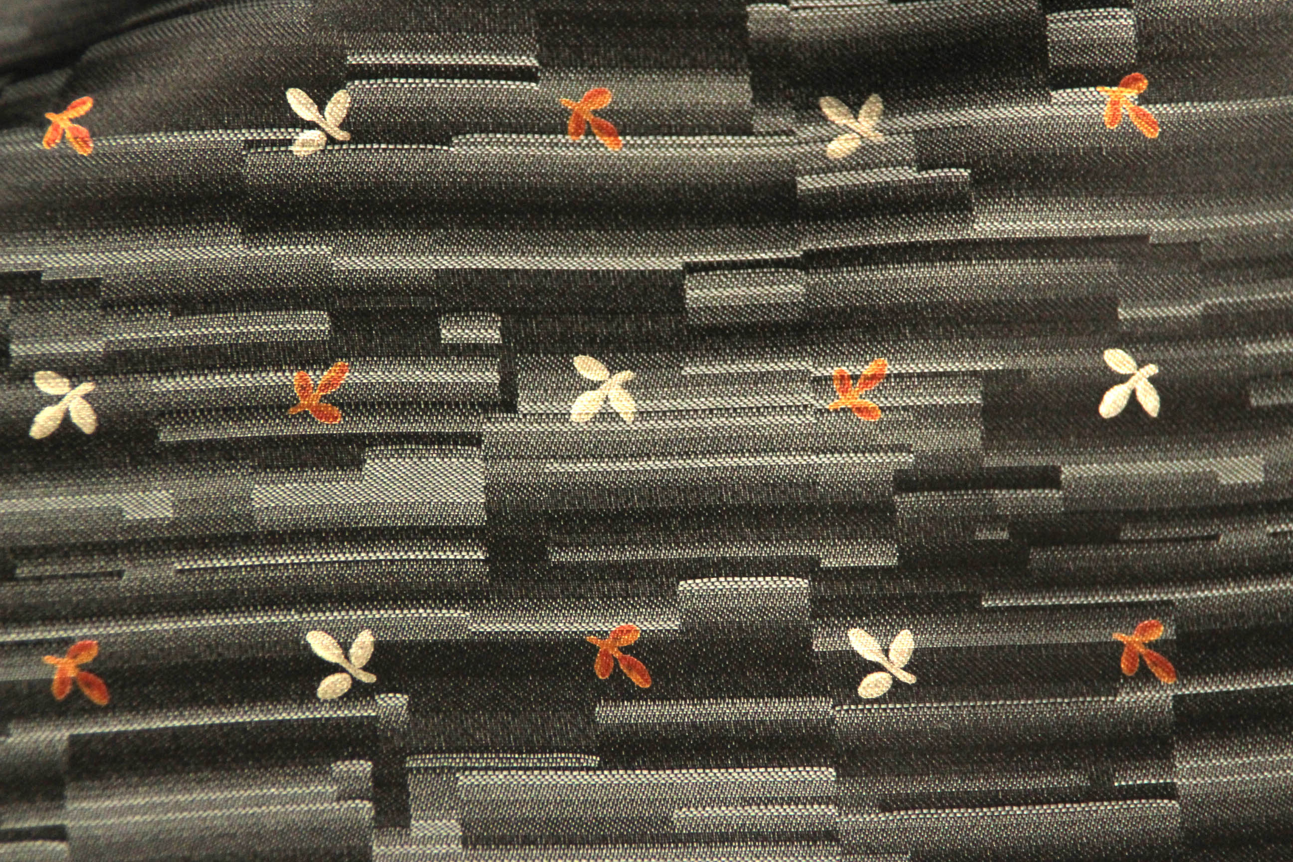 Black Floral Ornament Silk Fabric