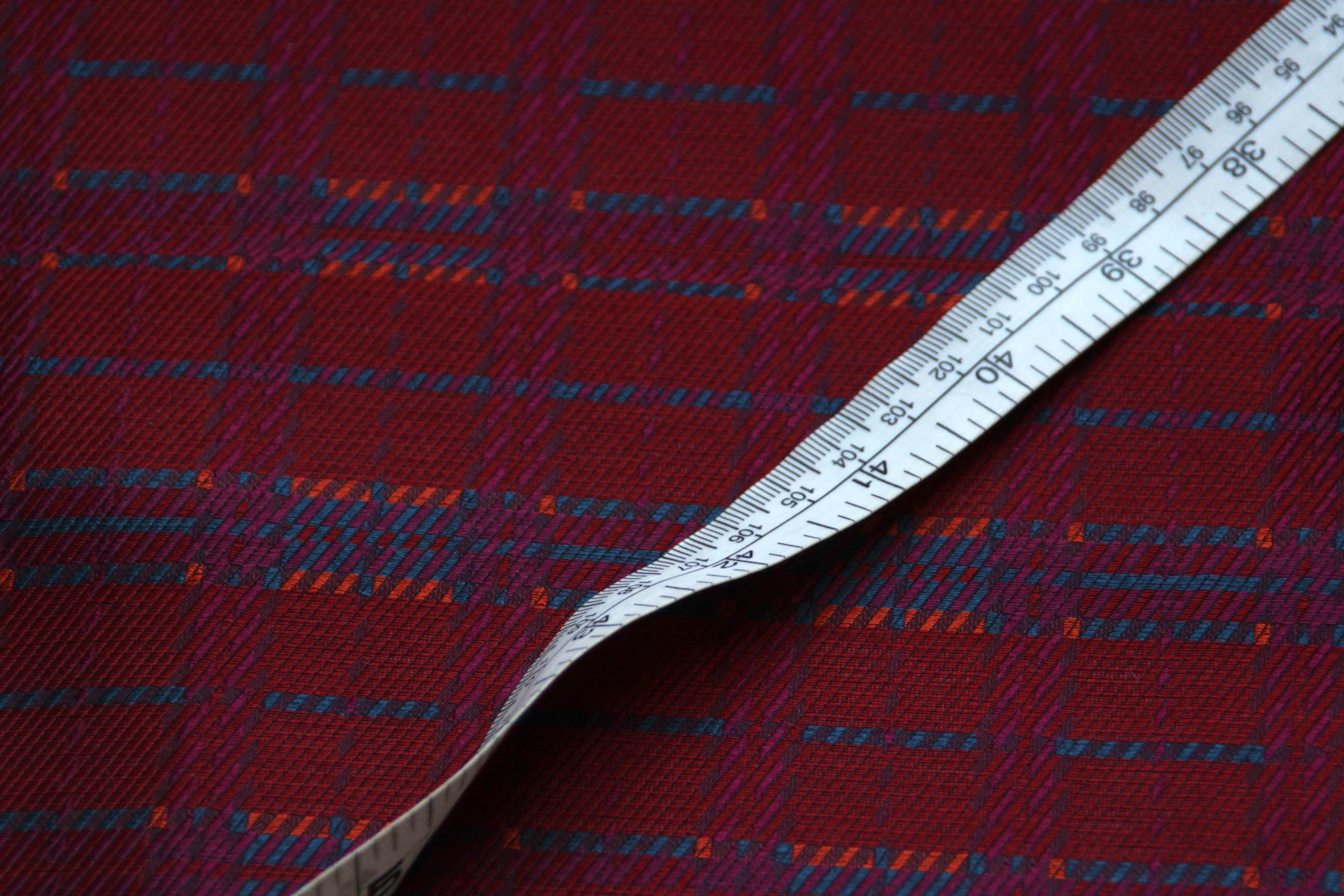 Red Maroon Blue Plaid Fabric 42" width