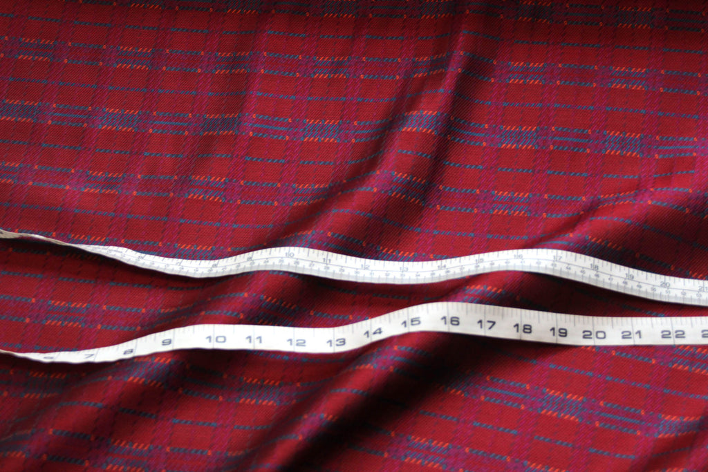 Red Maroon Blue Plaid Fabric 42" width