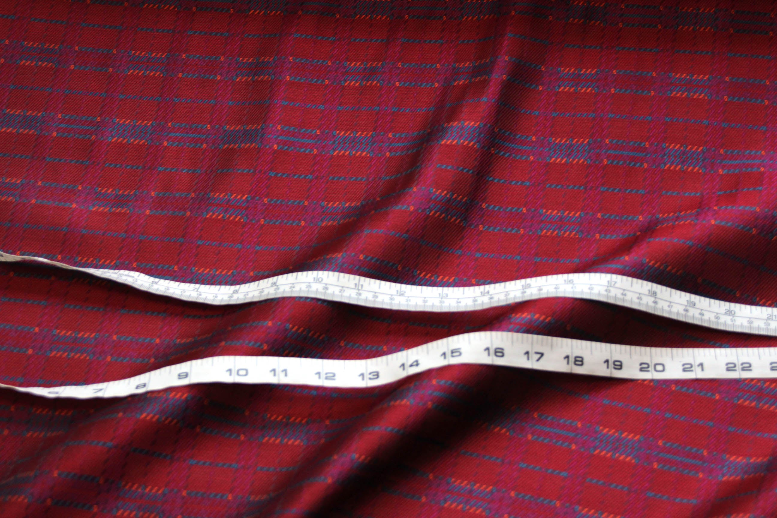 Red Maroon Blue Plaid Fabric 42" width