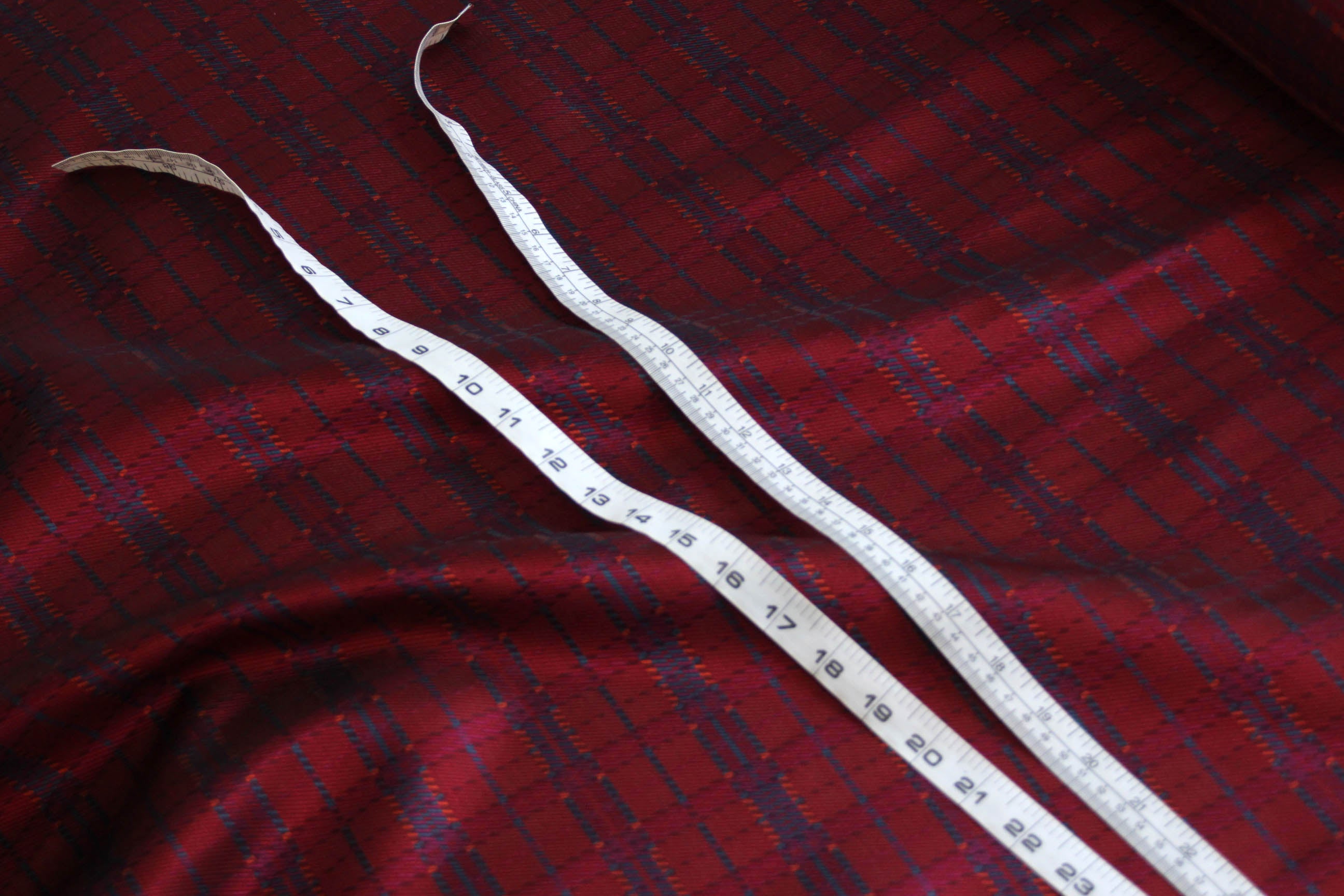 Red Maroon Blue Plaid Fabric 42" width