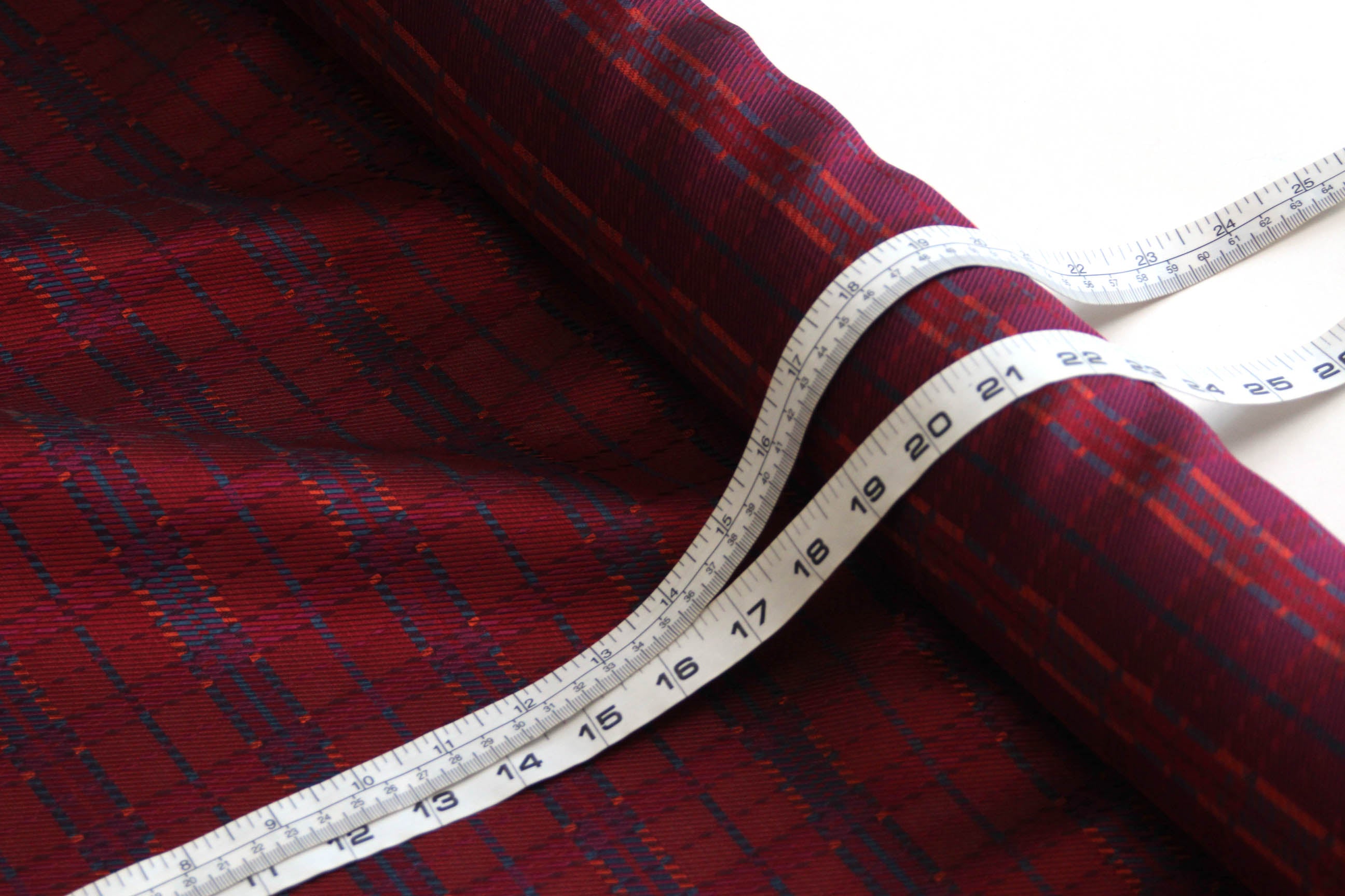 Red Maroon Blue Plaid Fabric 42" width