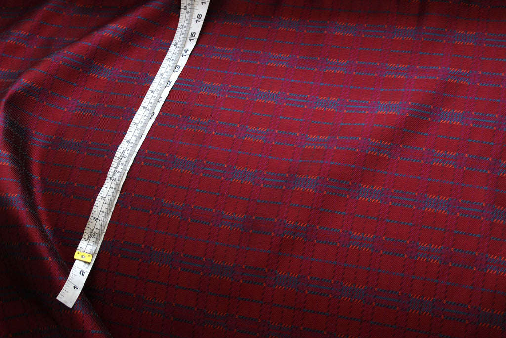 Red Maroon Blue Plaid Fabric 42" width