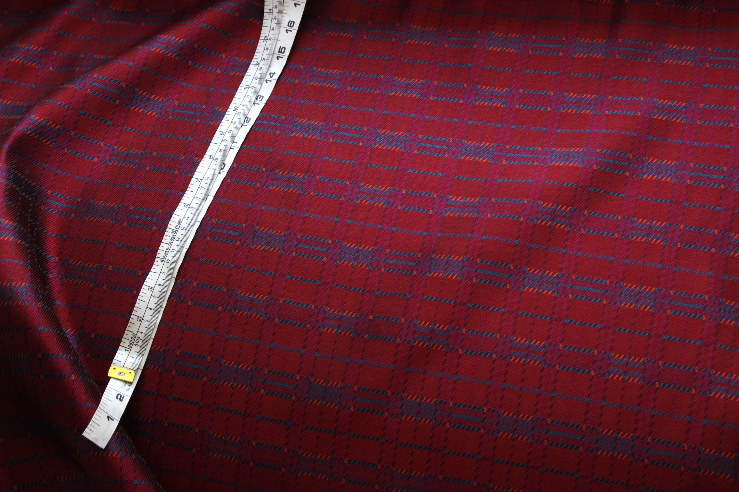 Red Maroon Blue Plaid Fabric 42" width