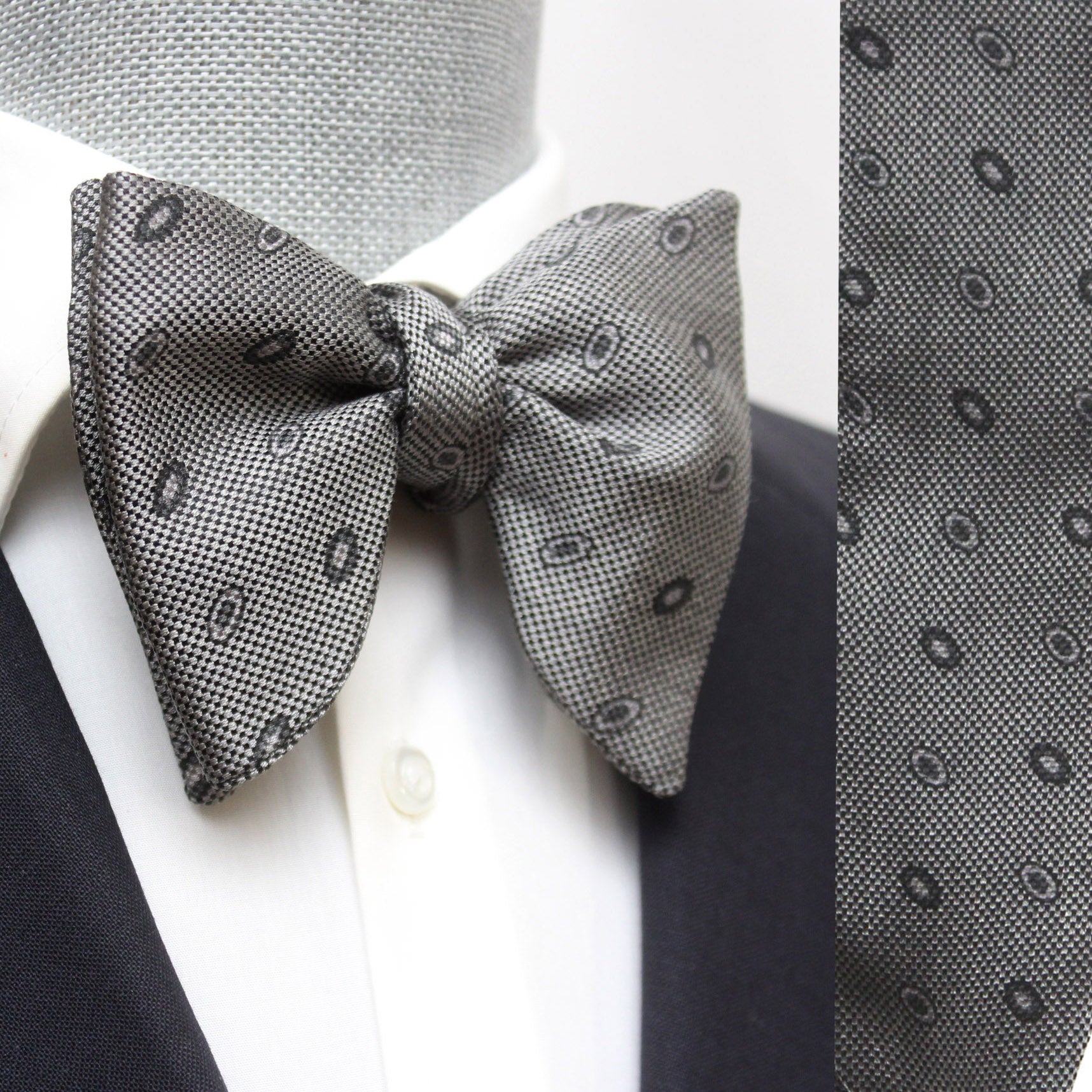 Big Butterfly Grey Ornament Silk Bow Tie