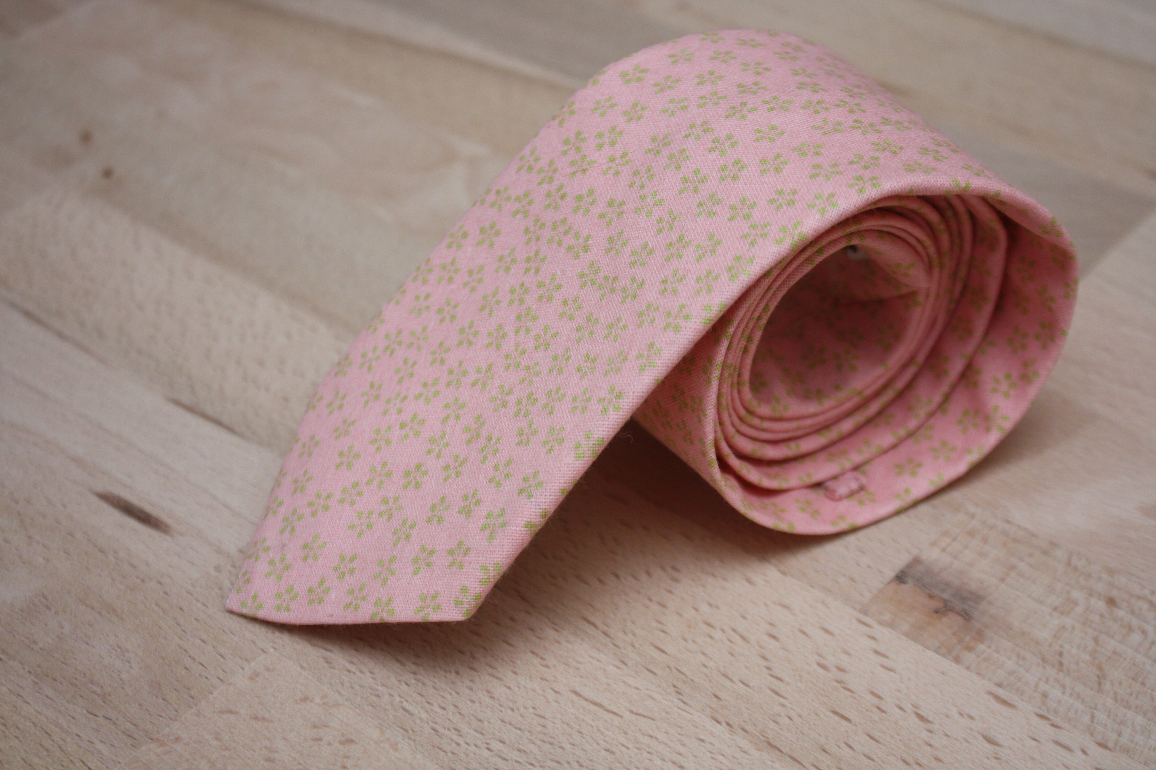 Dusty Rose Green Print Cotton Necktie
