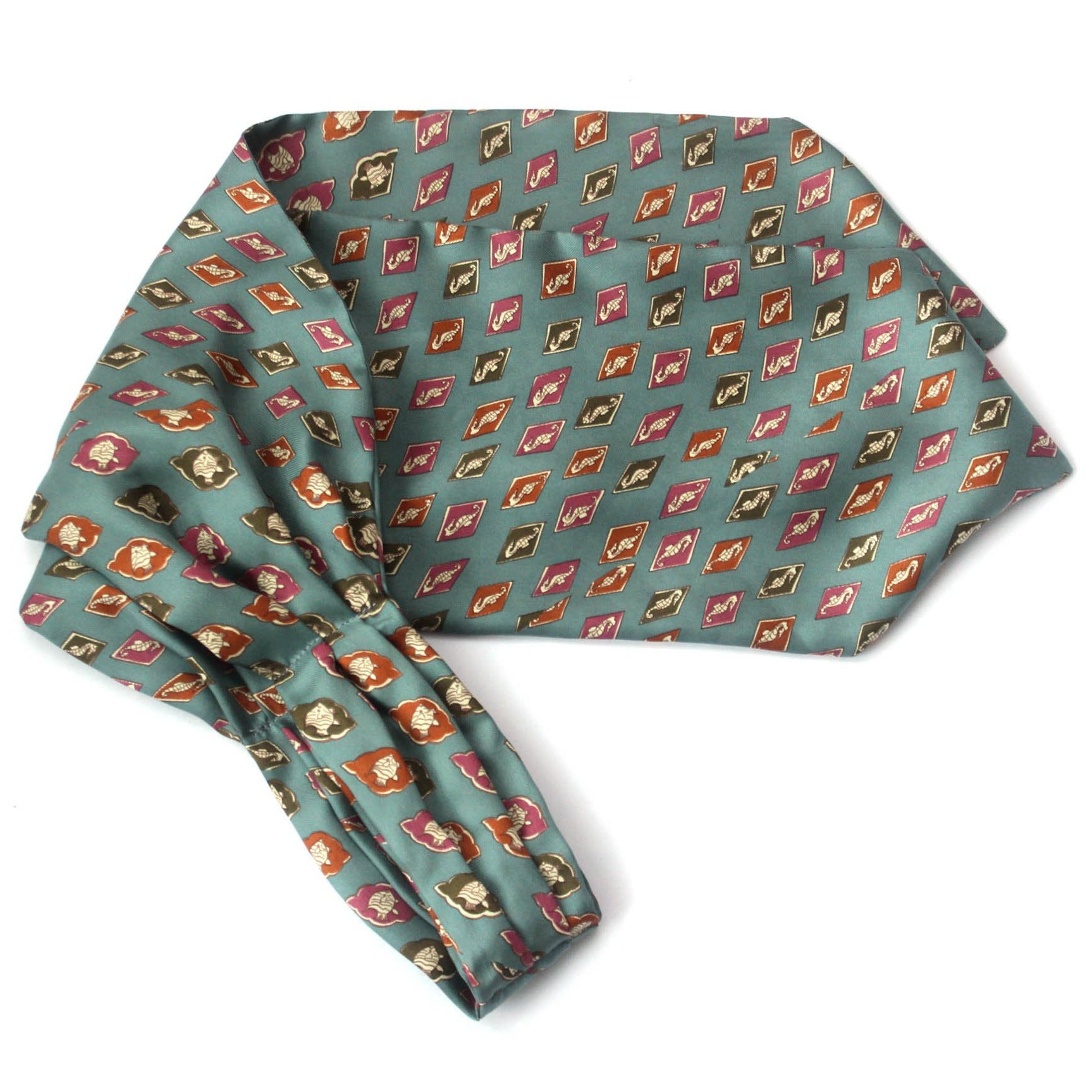 Dusty Blue Sea horse Silk Ascot