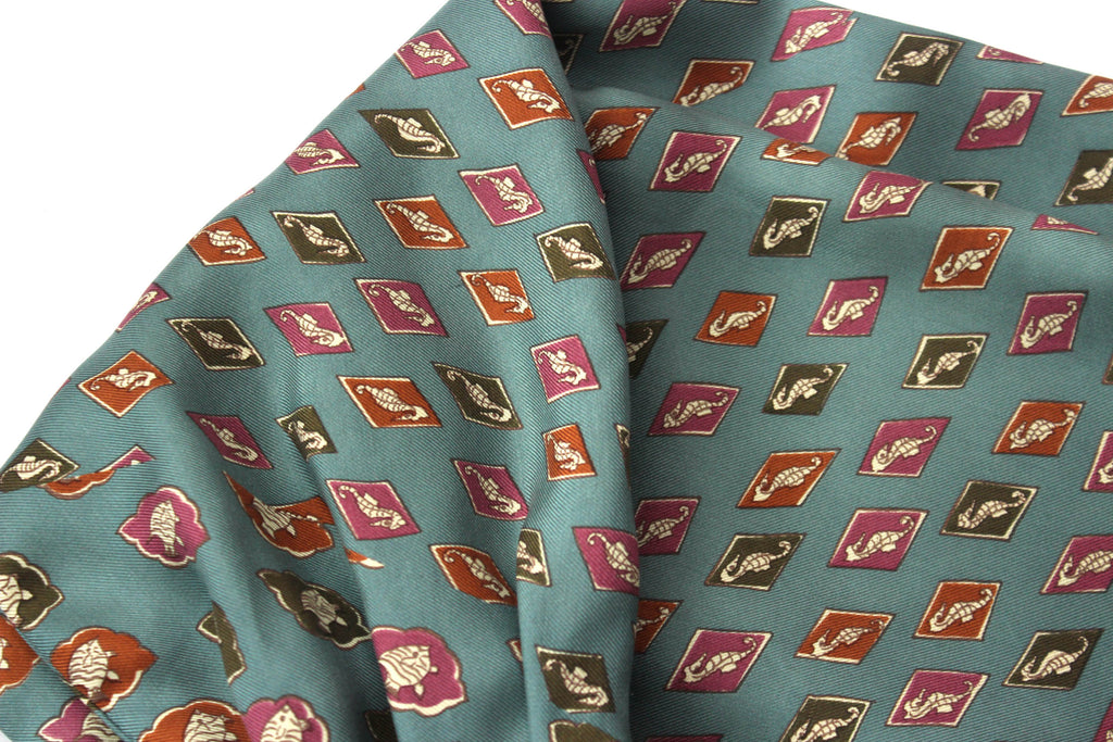 Dusty Blue Sea horse Silk Ascot