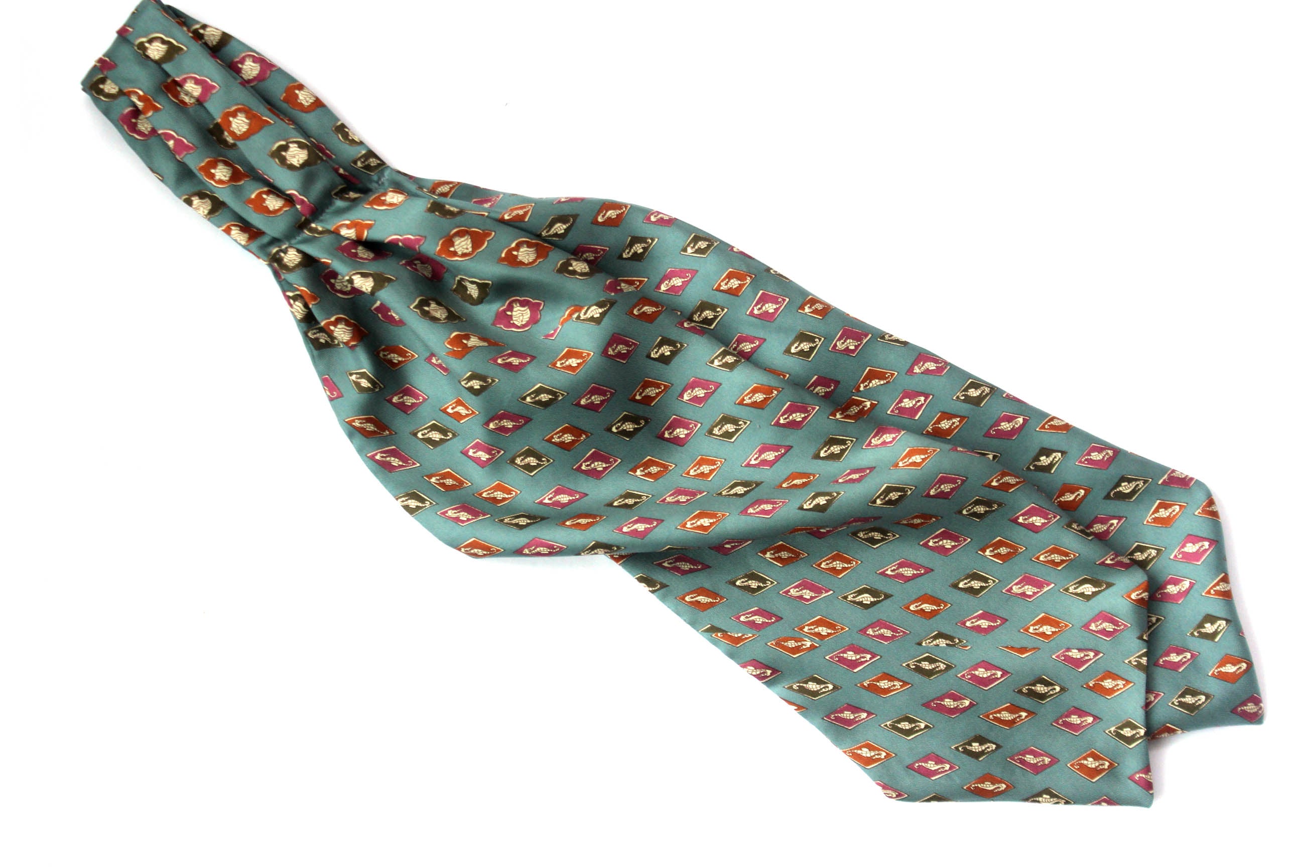 Dusty Blue Sea horse Silk Ascot
