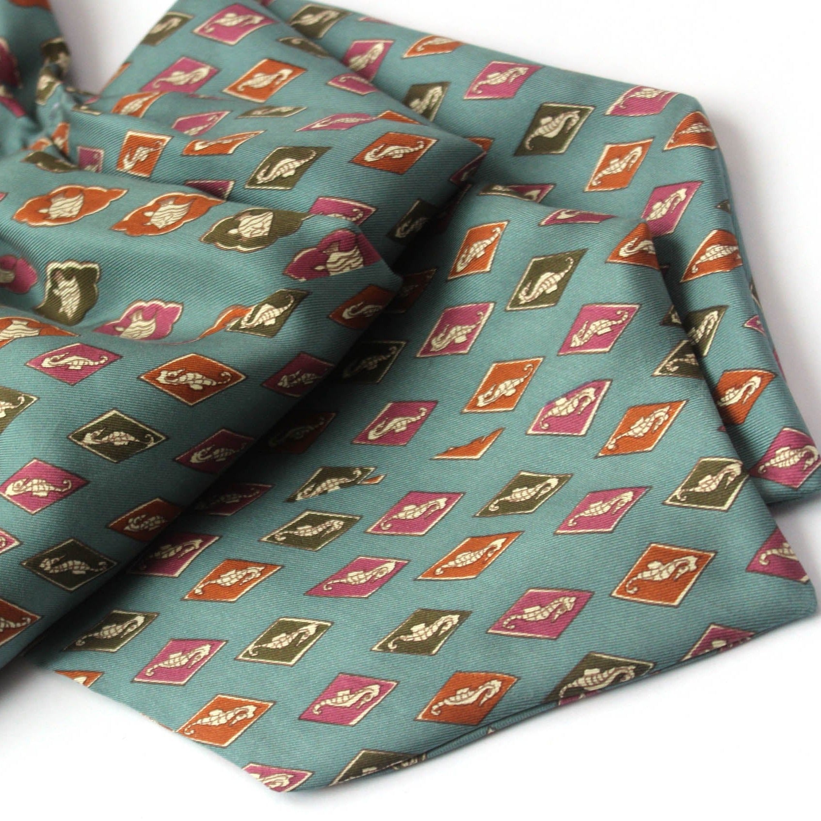 Dusty Blue Sea horse Silk Ascot