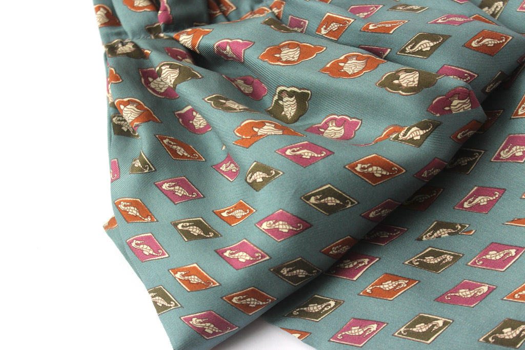 Dusty Blue Sea horse Silk Ascot