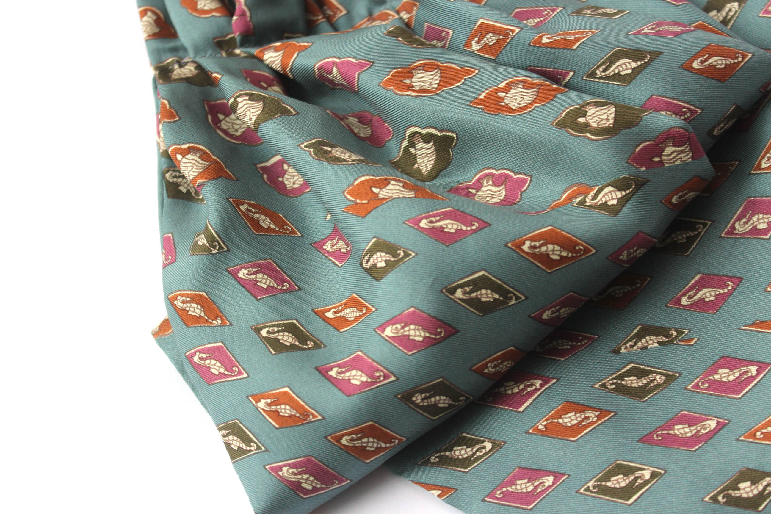 Dusty Blue Sea horse Silk Ascot
