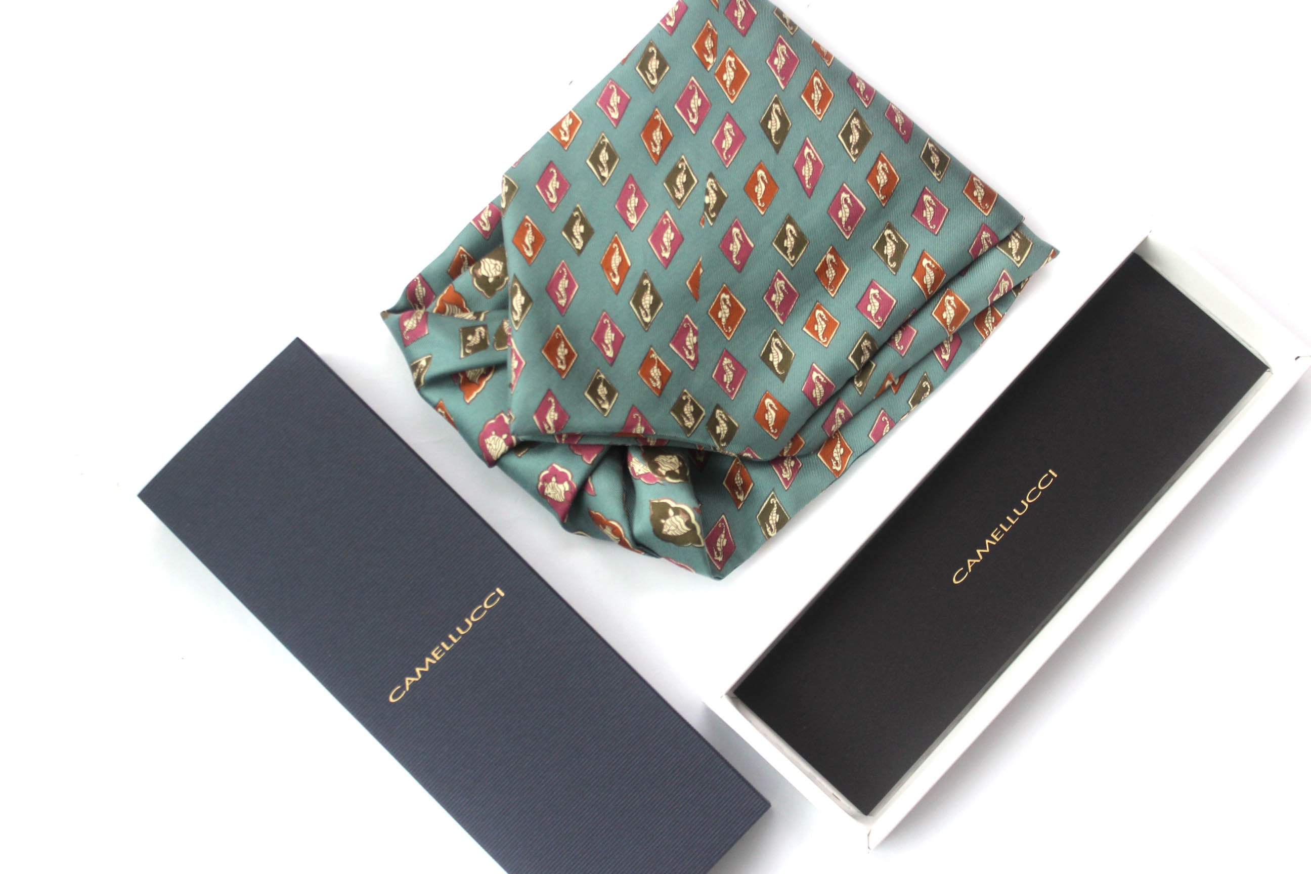 Dusty Blue Sea horse Silk Ascot