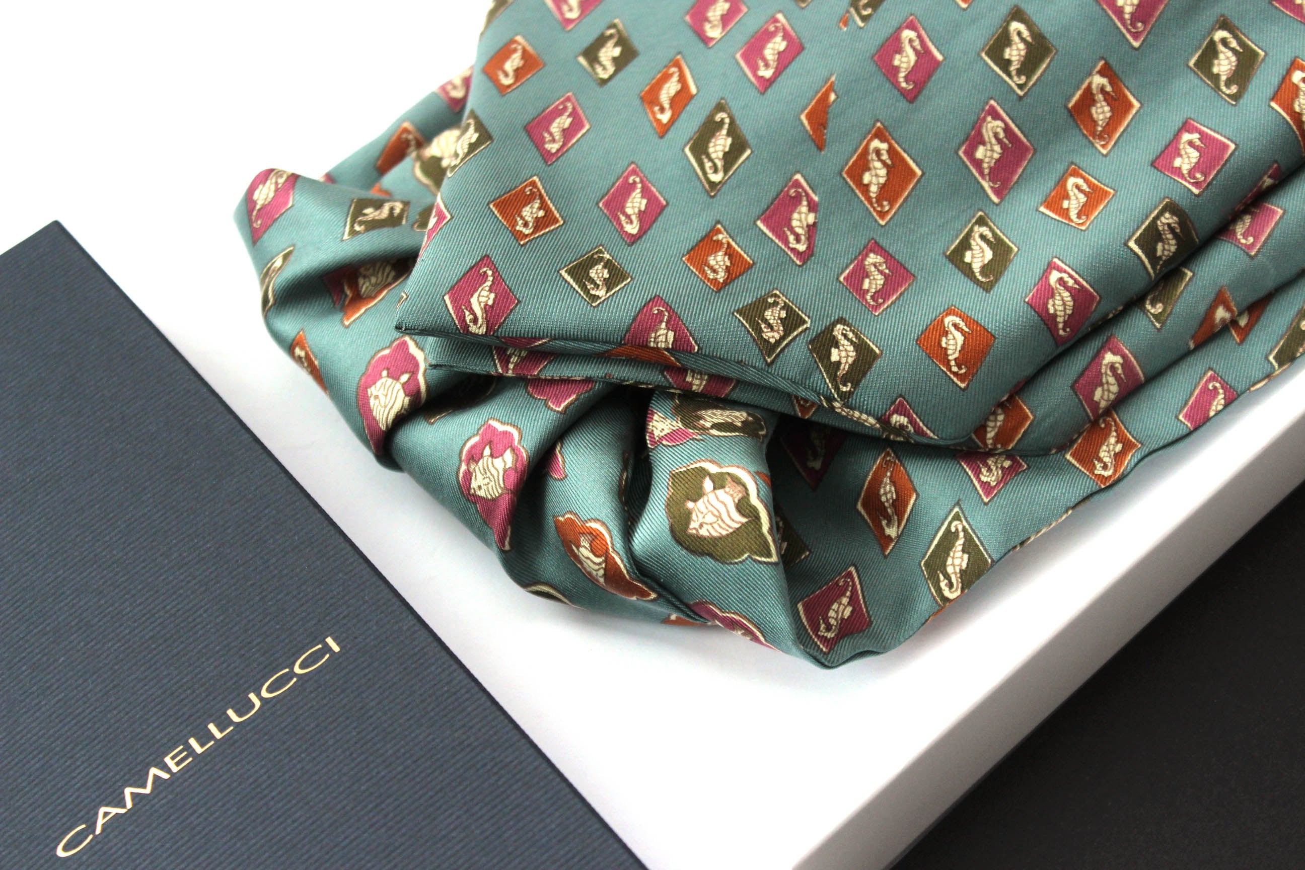 Dusty Blue Sea horse Silk Ascot