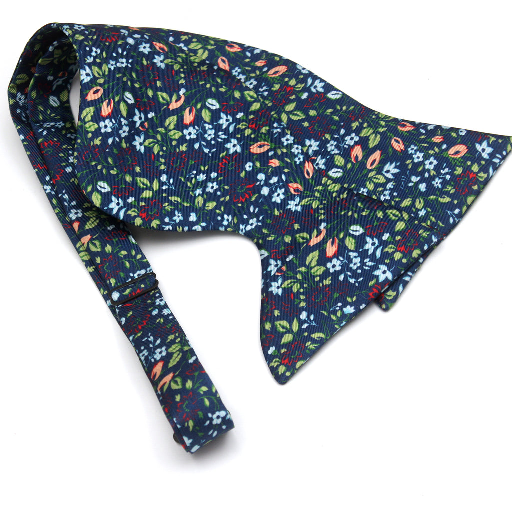 Large Blue Floral Silk Bow Tie