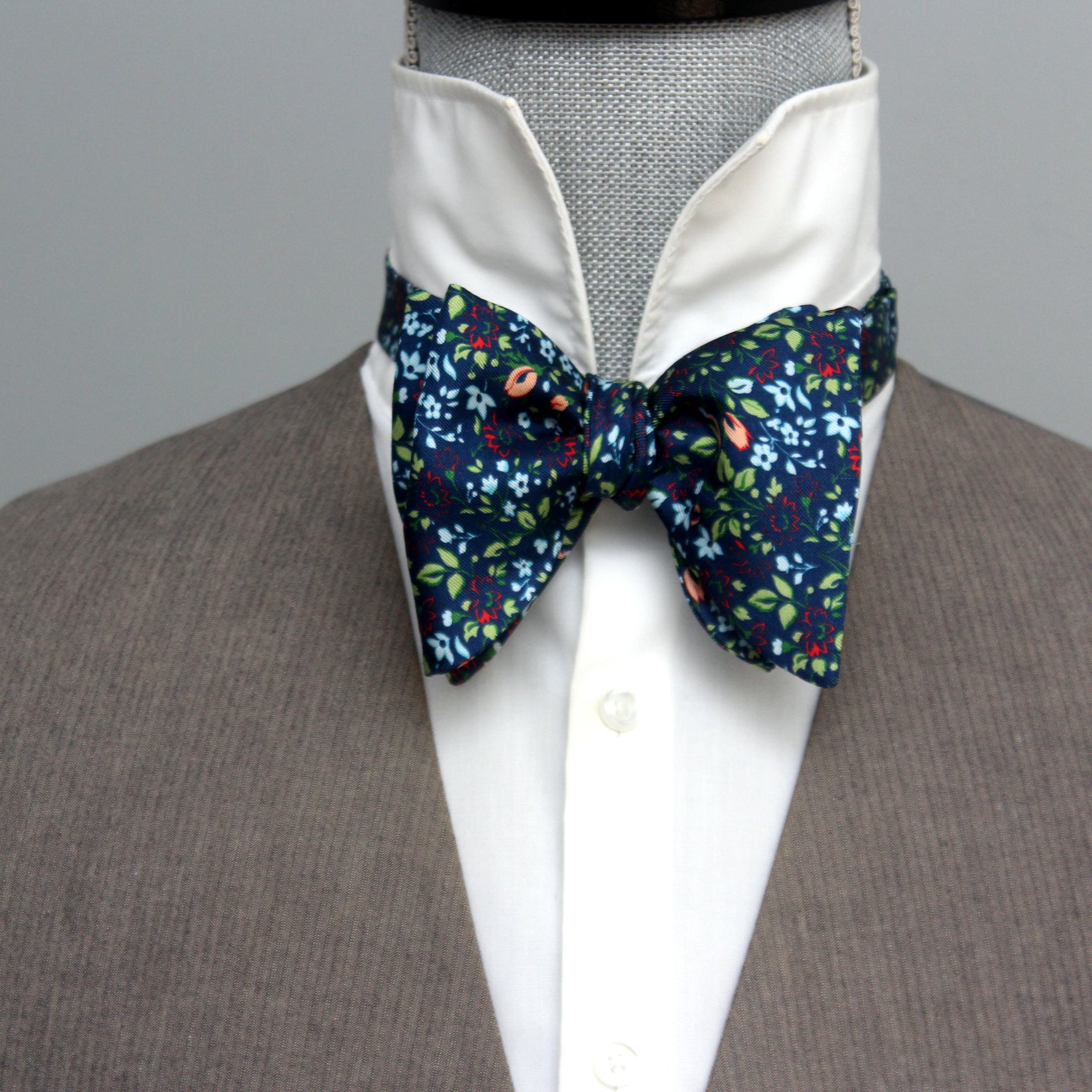 Large Blue Floral Silk Bow Tie