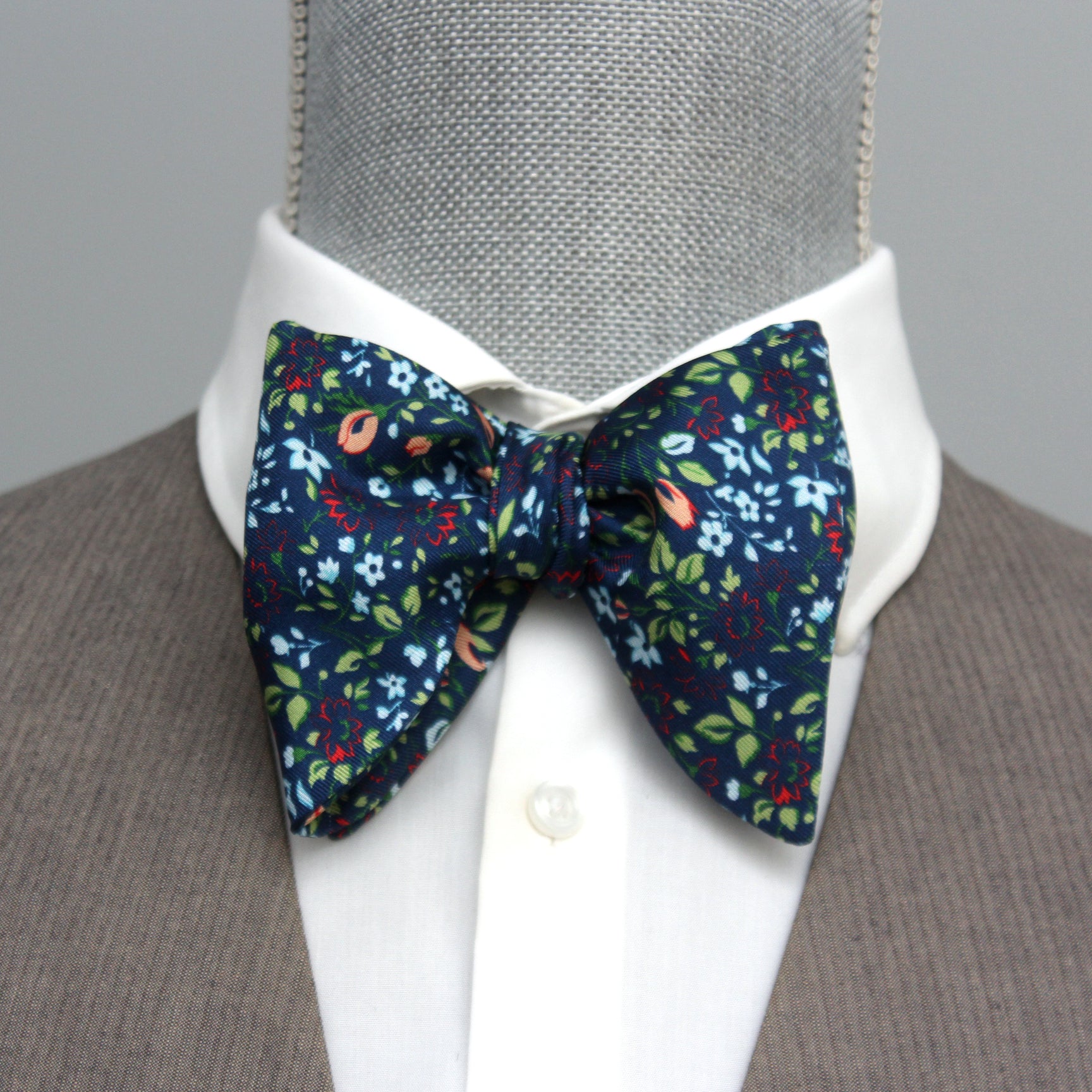 Large Blue Floral Silk Bow Tie