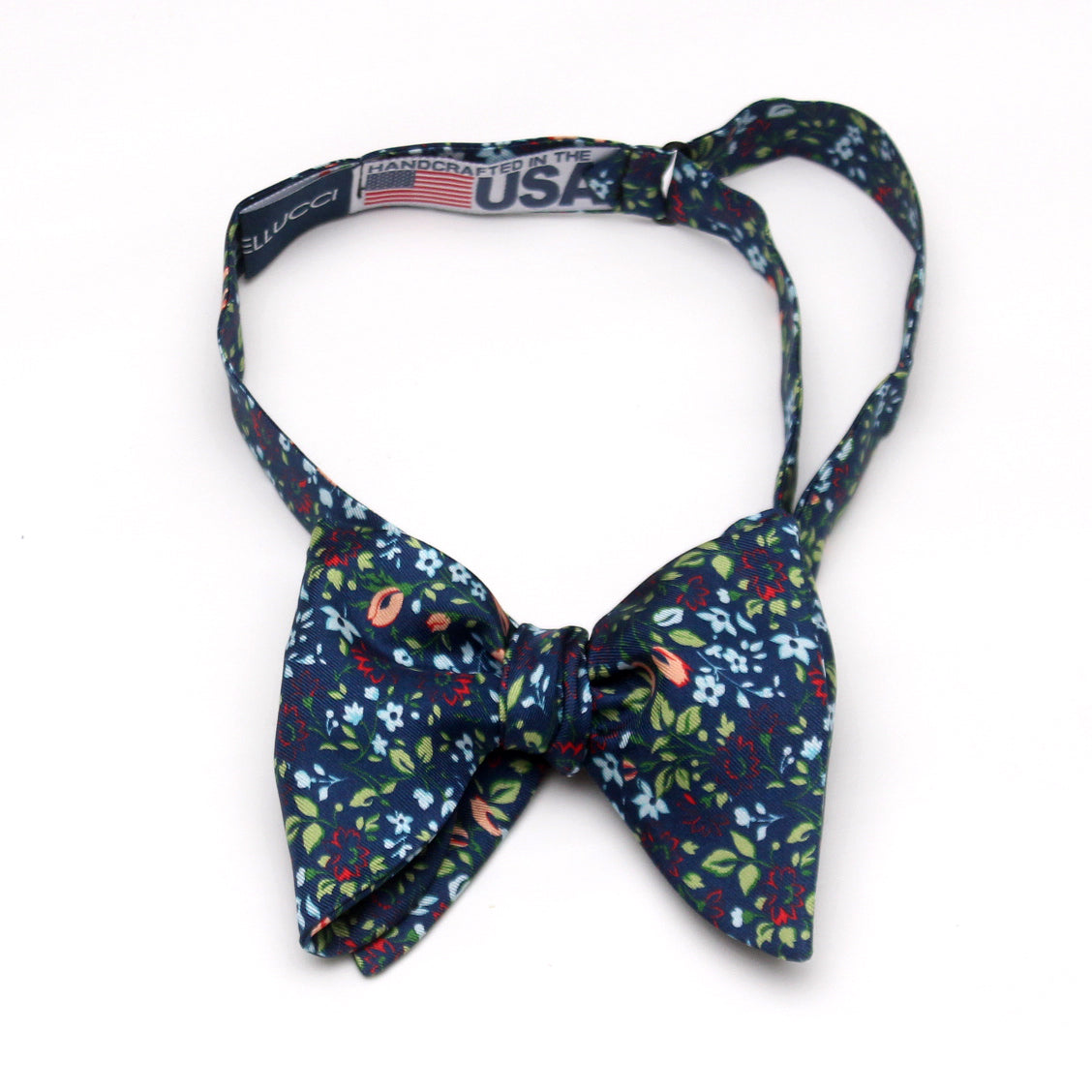 Large Blue Floral Silk Bow Tie