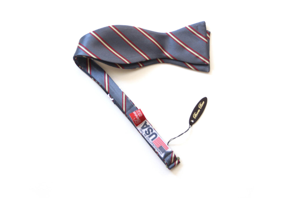 Dusty Blue Red Stripe Self-Tie Bow Tie