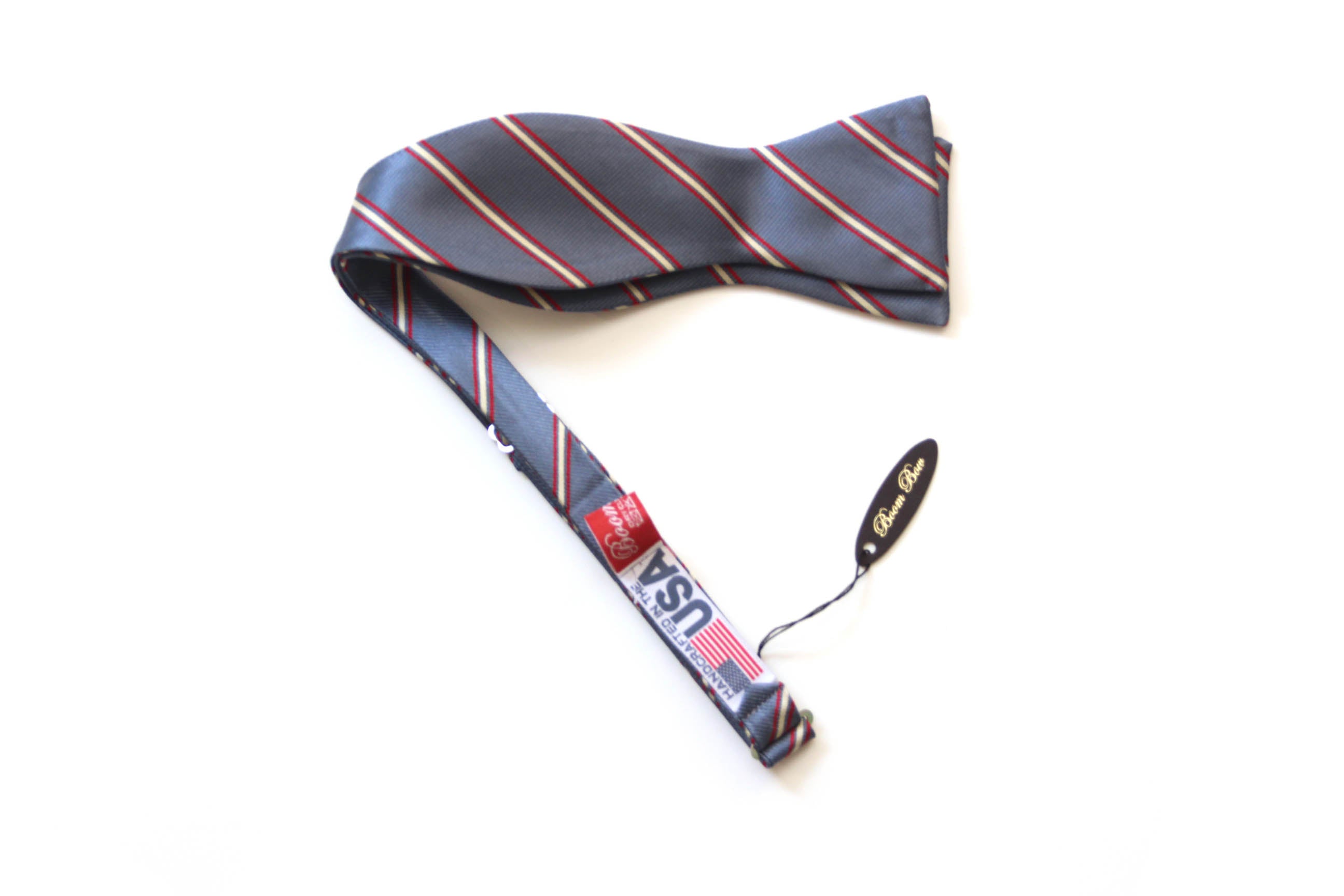 Dusty Blue Red Stripe Self-Tie Bow Tie