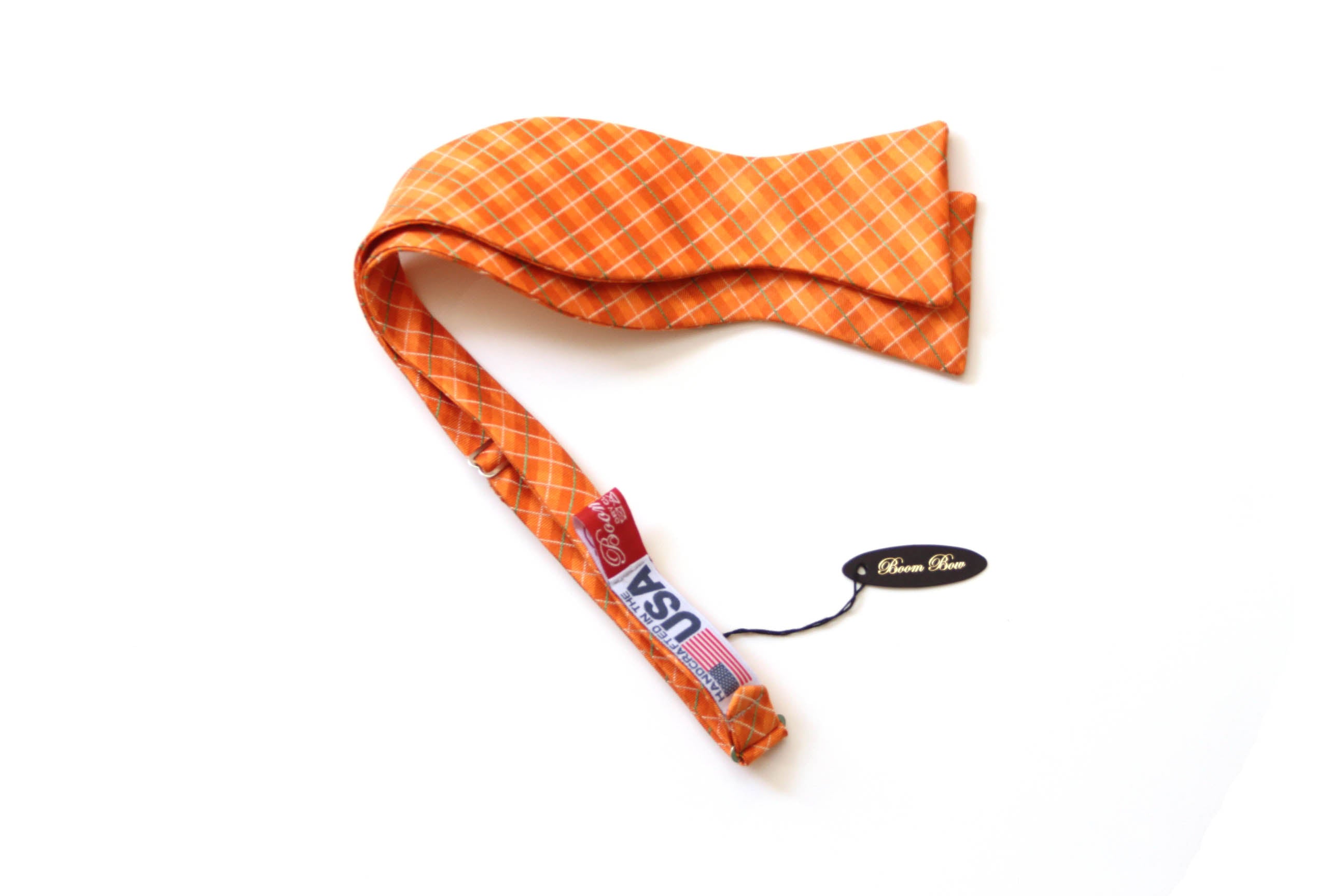 Orange Plaid Self-Tie Bow Tie