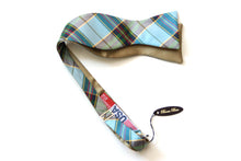Load image into Gallery viewer, Blue Green Teal Plaid Gold Reversible Self-Tie Bow Tie

