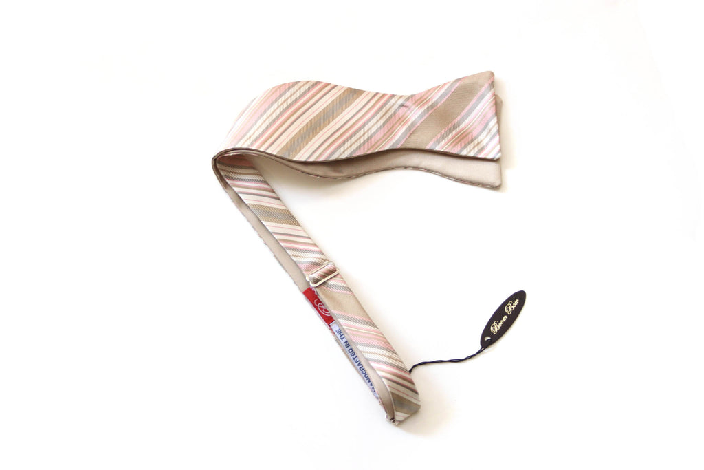 Champagne Stripe Reversible Self-Tie Bow Tie