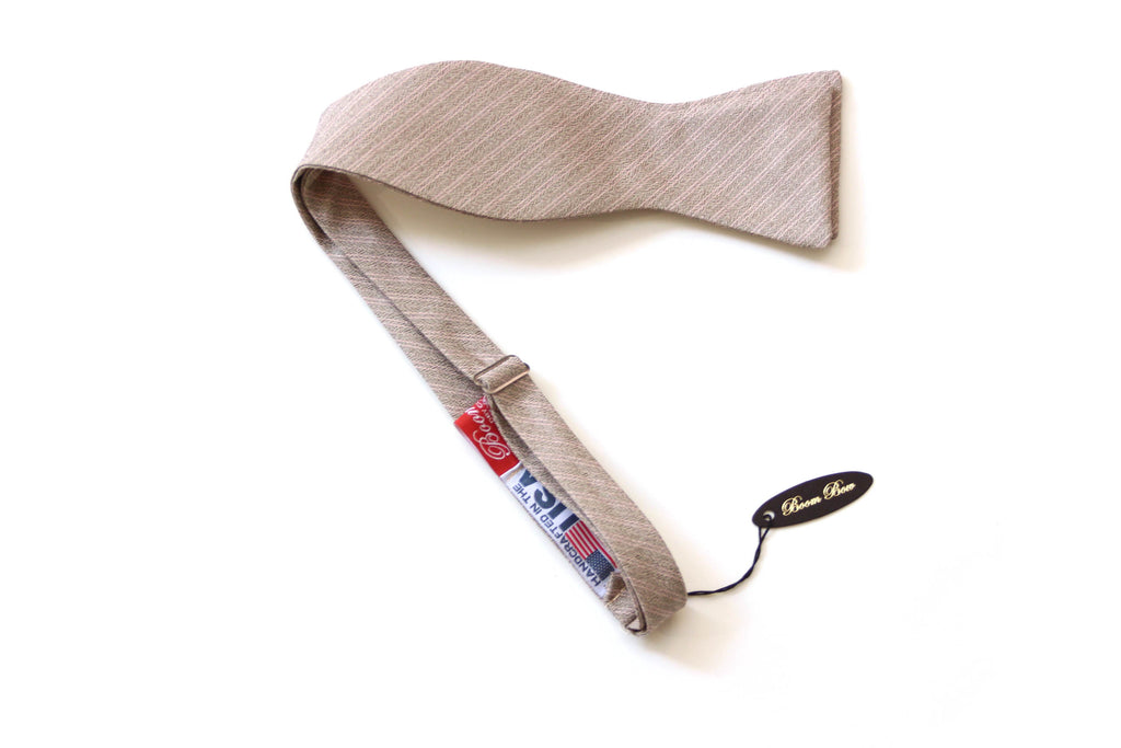 Grey Dusty Rose Stripe Self-Tie Bow Tie