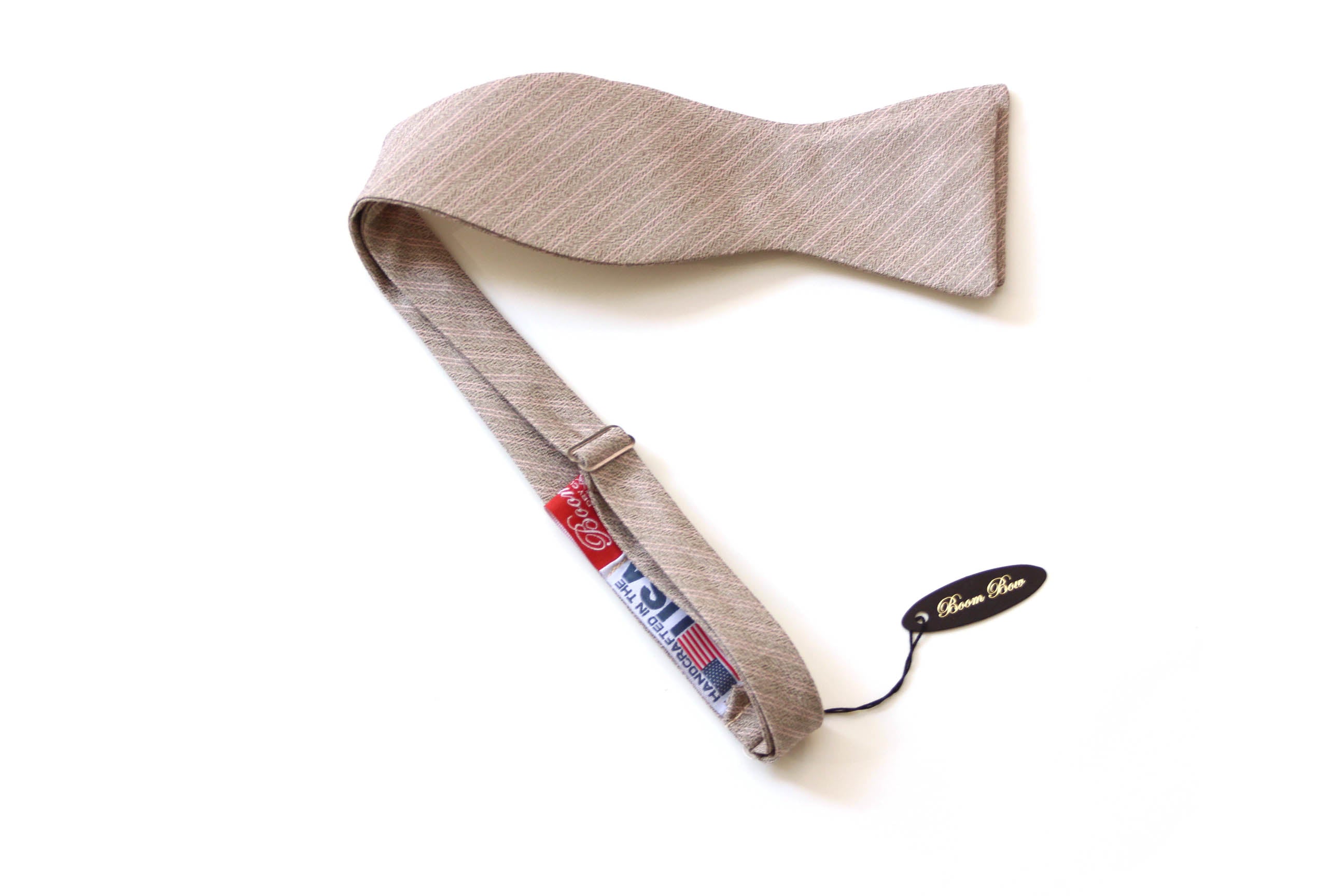 Grey Dusty Rose Stripe Self-Tie Bow Tie