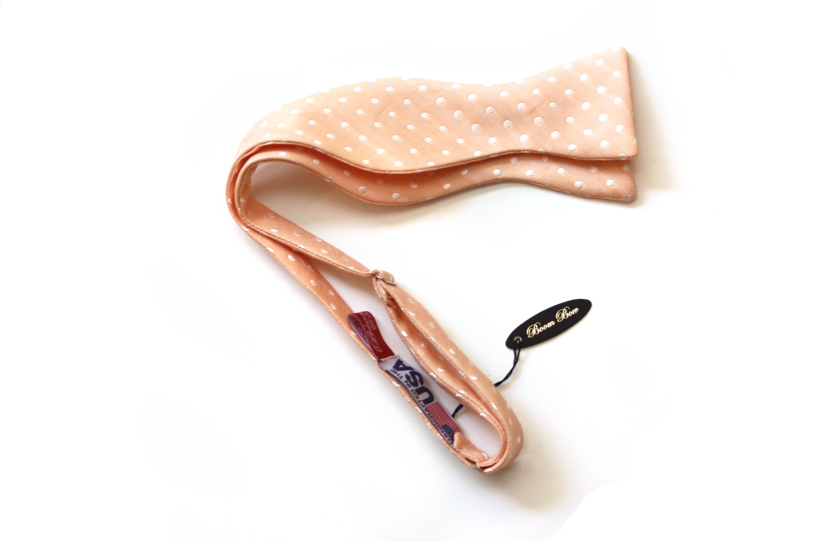 Polka Dot Peach BELLINI Self-Tie Bow Tie