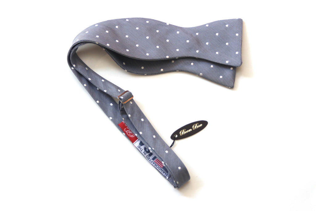 Dusty Blue Polka Dot Self-Tie Bow Tie