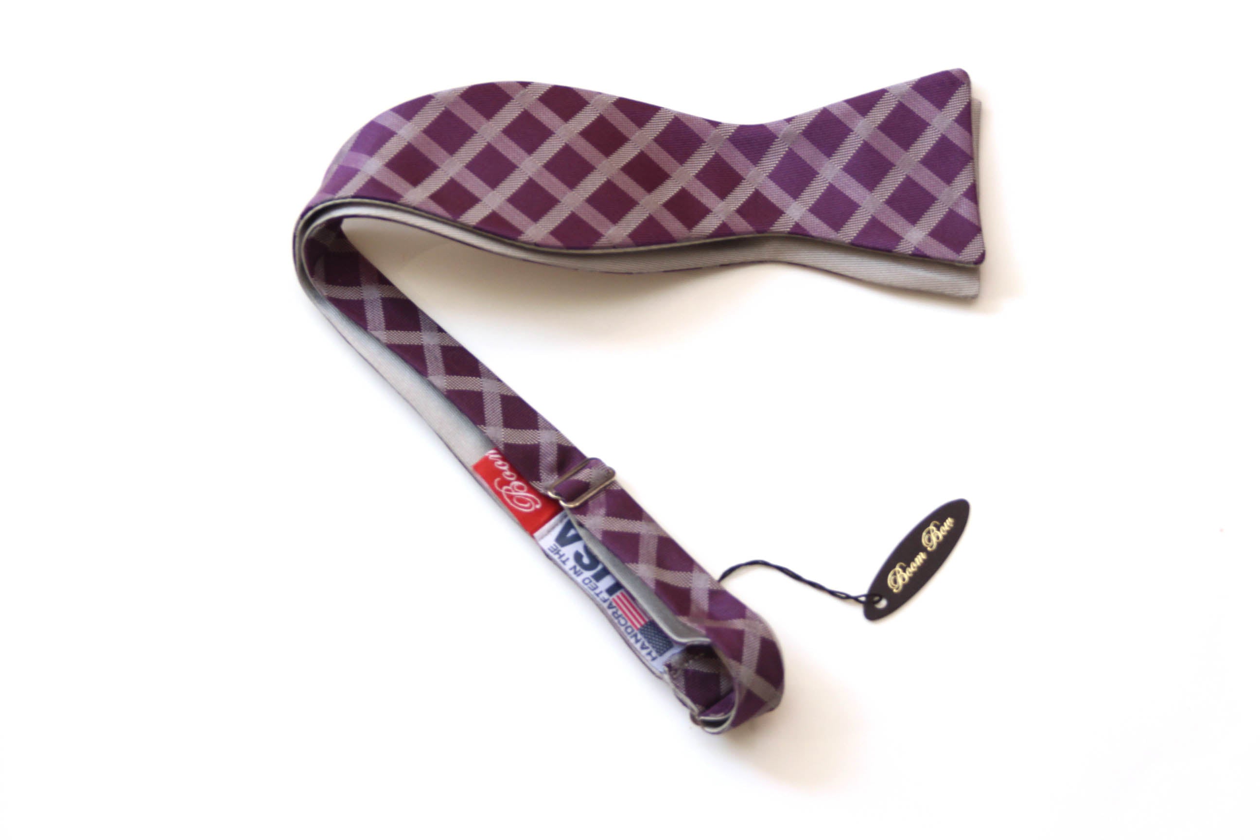 Purple plaid Grey Reversible Self-Tie Bow Tie
