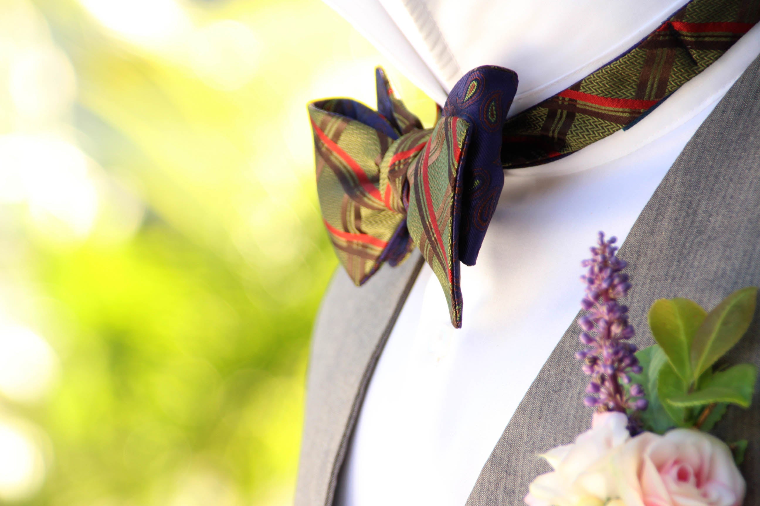 Purple Paisley and Moss Green Plaid Reversible Self-Tie Bow Tie