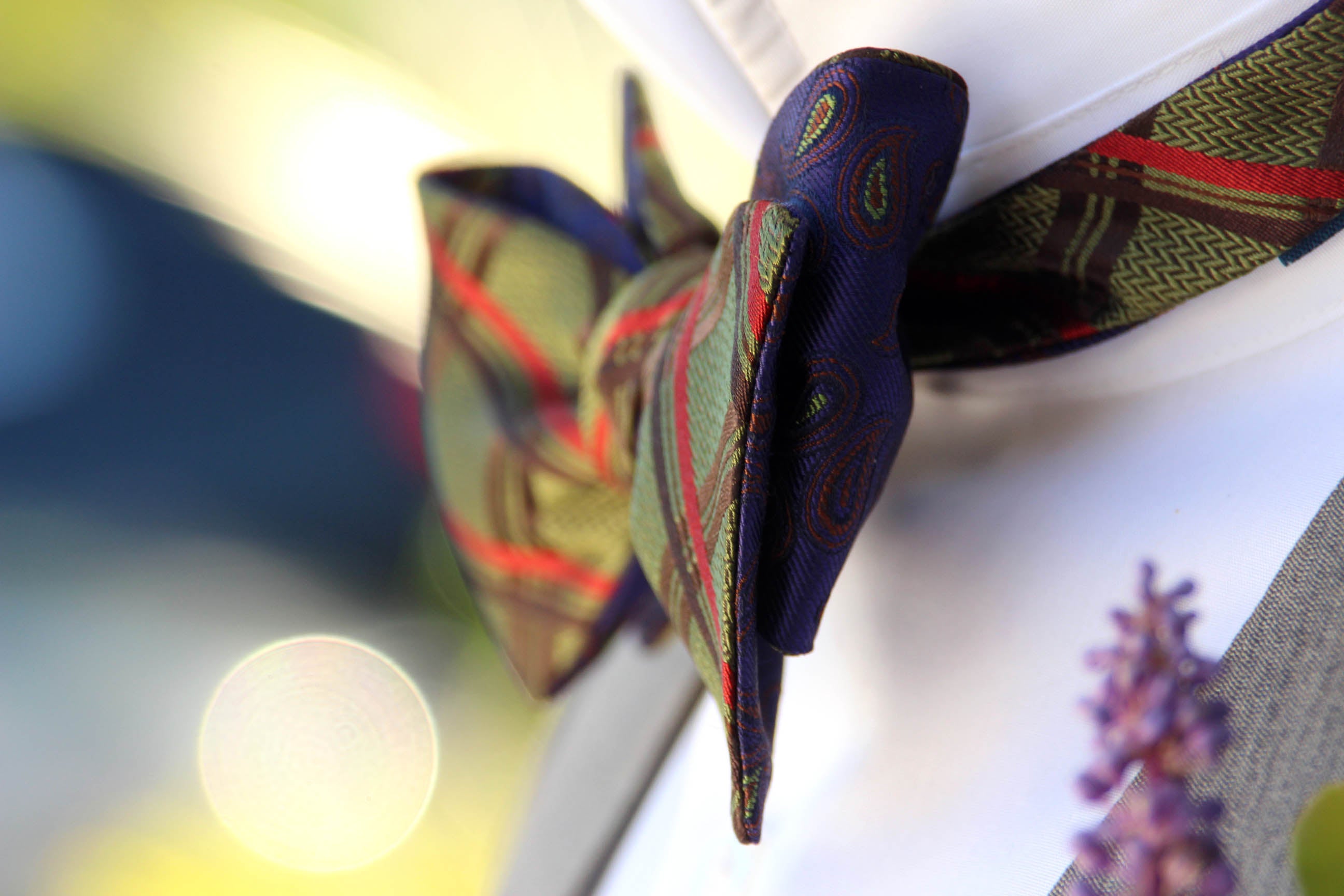 Purple Paisley and Moss Green Plaid Reversible Self-Tie Bow Tie