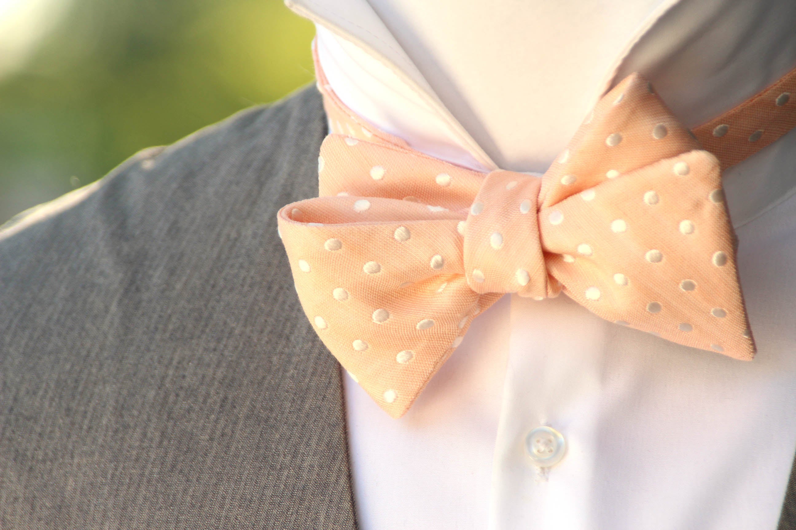 Polka Dot Peach BELLINI Self-Tie Bow Tie