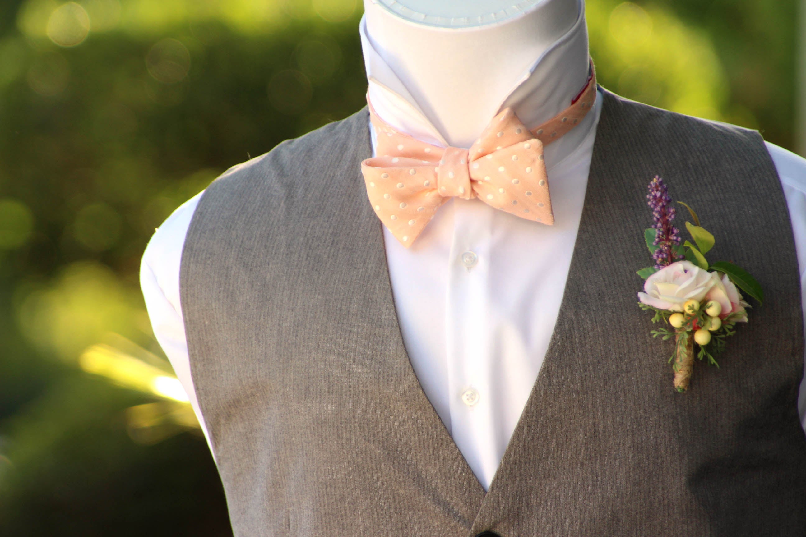 Polka Dot Peach BELLINI Self-Tie Bow Tie