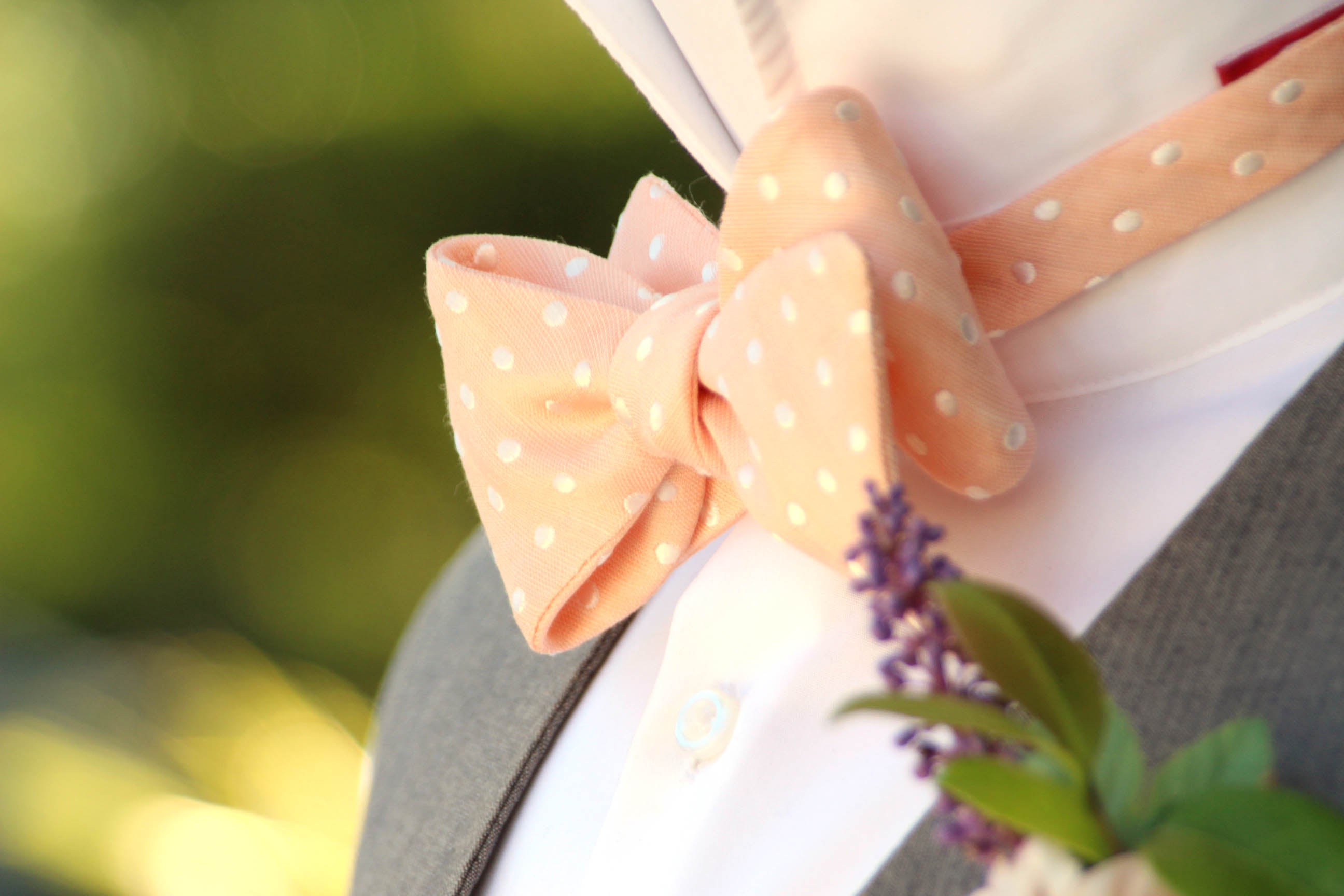 Polka Dot Peach BELLINI Self-Tie Bow Tie