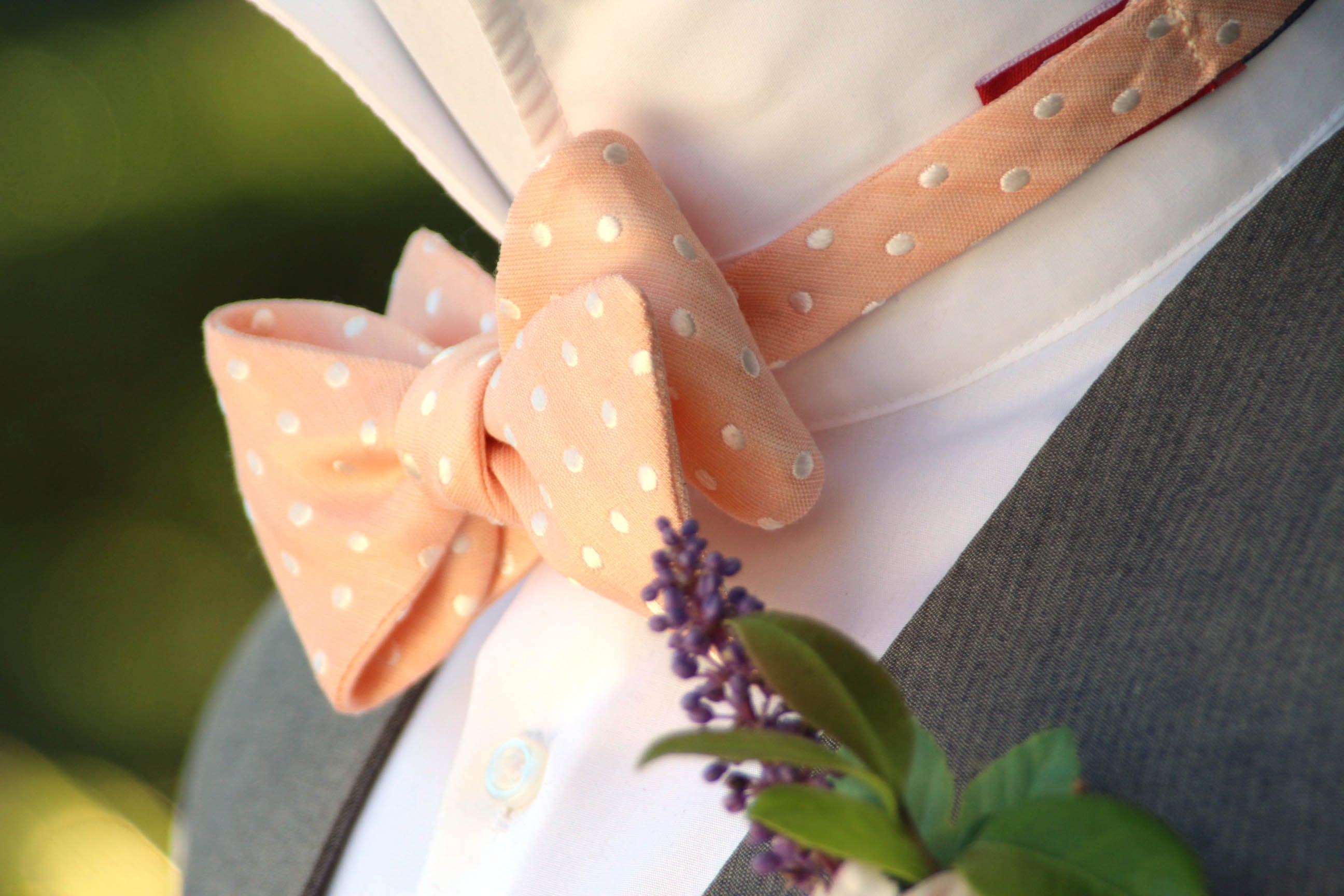 Polka Dot Peach BELLINI Self-Tie Bow Tie