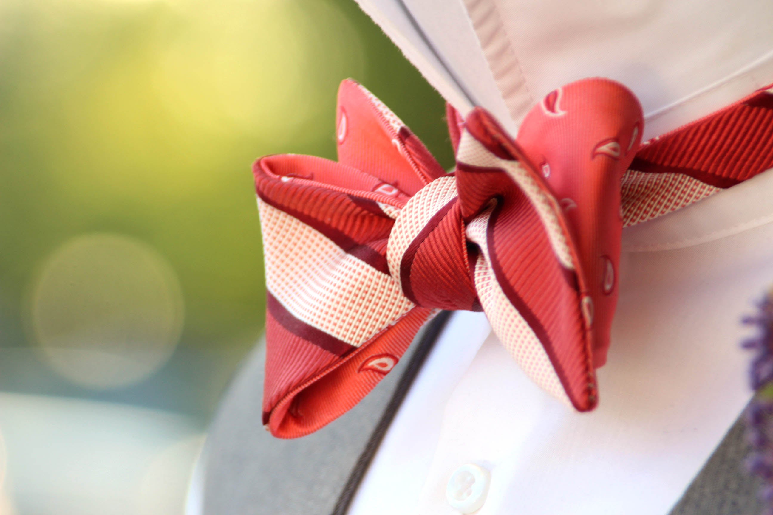 Coral Salmon Paisley Stripe Reversible Self-Tie Bow Tie