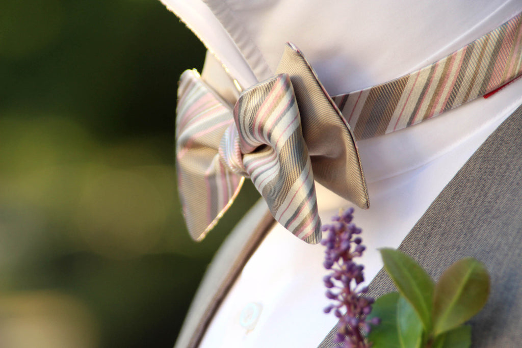 Champagne Stripe Reversible Self-Tie Bow Tie