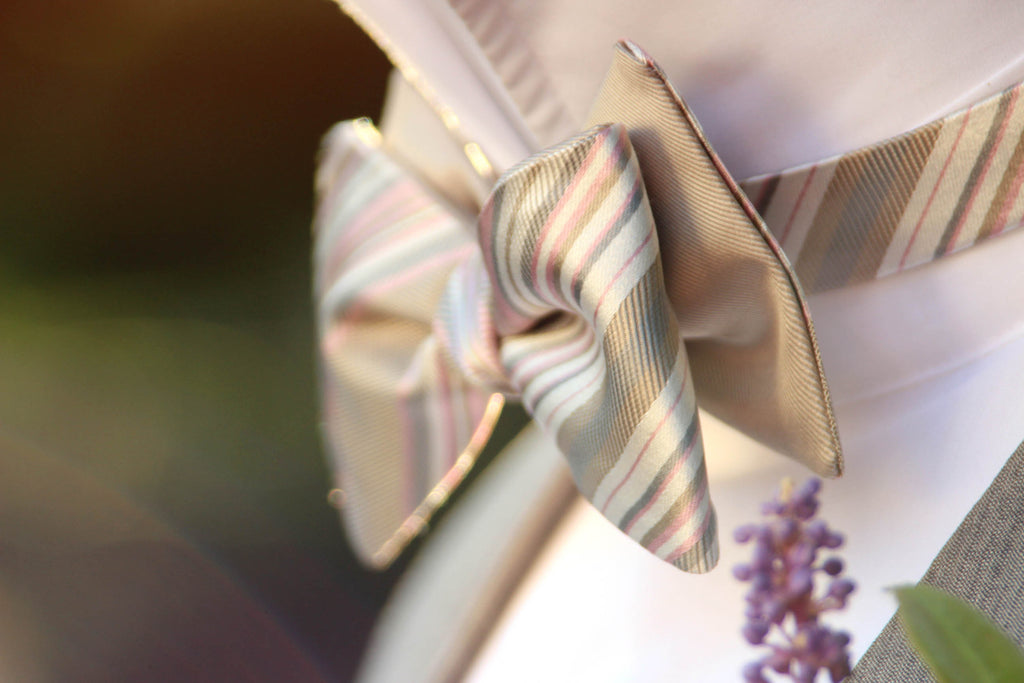 Champagne Stripe Reversible Self-Tie Bow Tie