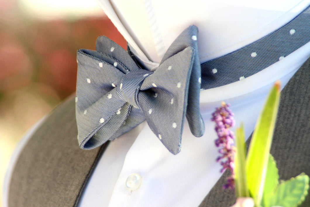 Dusty Blue Polka Dot Self-Tie Bow Tie